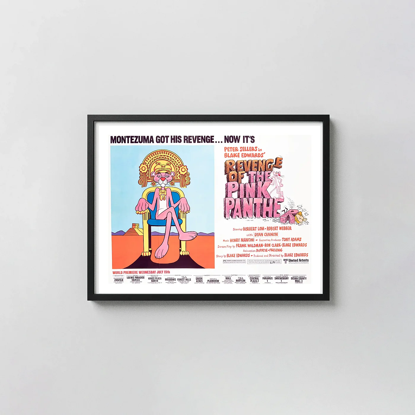 Revenge of the Pink Panther | Movie Poster | Montezuma Pink Panther Art Movie Posters xe2x80x93 Landscape Frame Wall Art Mockup | MerchFuse