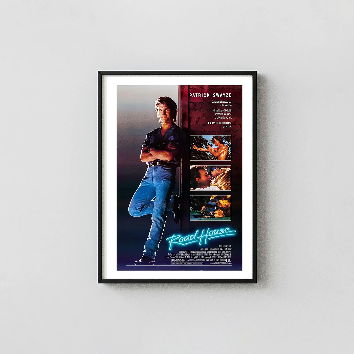 Road House | Movie Poster | Patrick Swayze Retro 80s Action Horror Movies Posters xe2x80x93 Portrait Frame Wall Art Mockup | MerchFuse