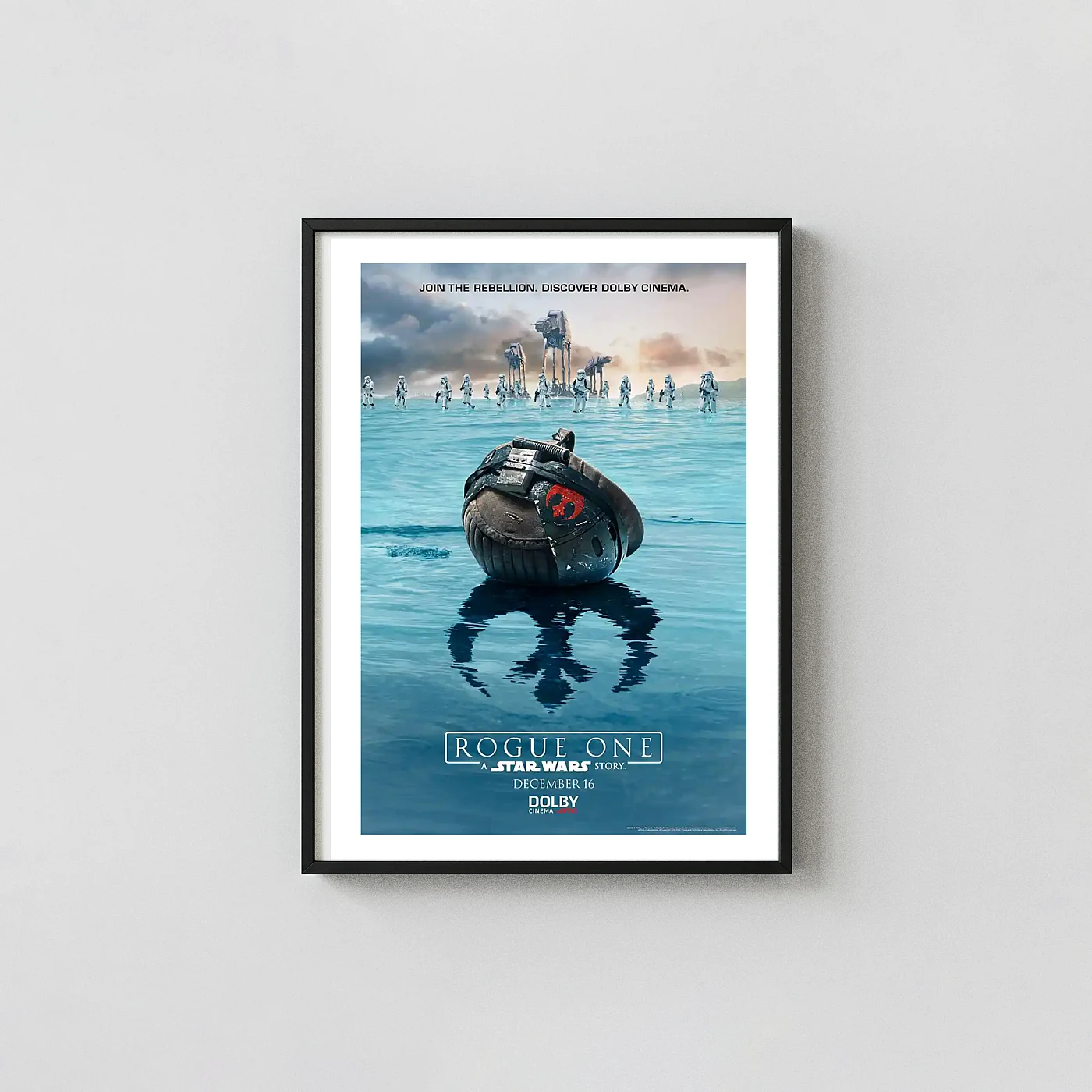 Star Wars Movie Poster: Rogue One Dolby Cinema – Scarif Battle (2016) – Wall Movie Posters xe2x80x93 Portrait Frame Wall Art Mockup | MerchFuse