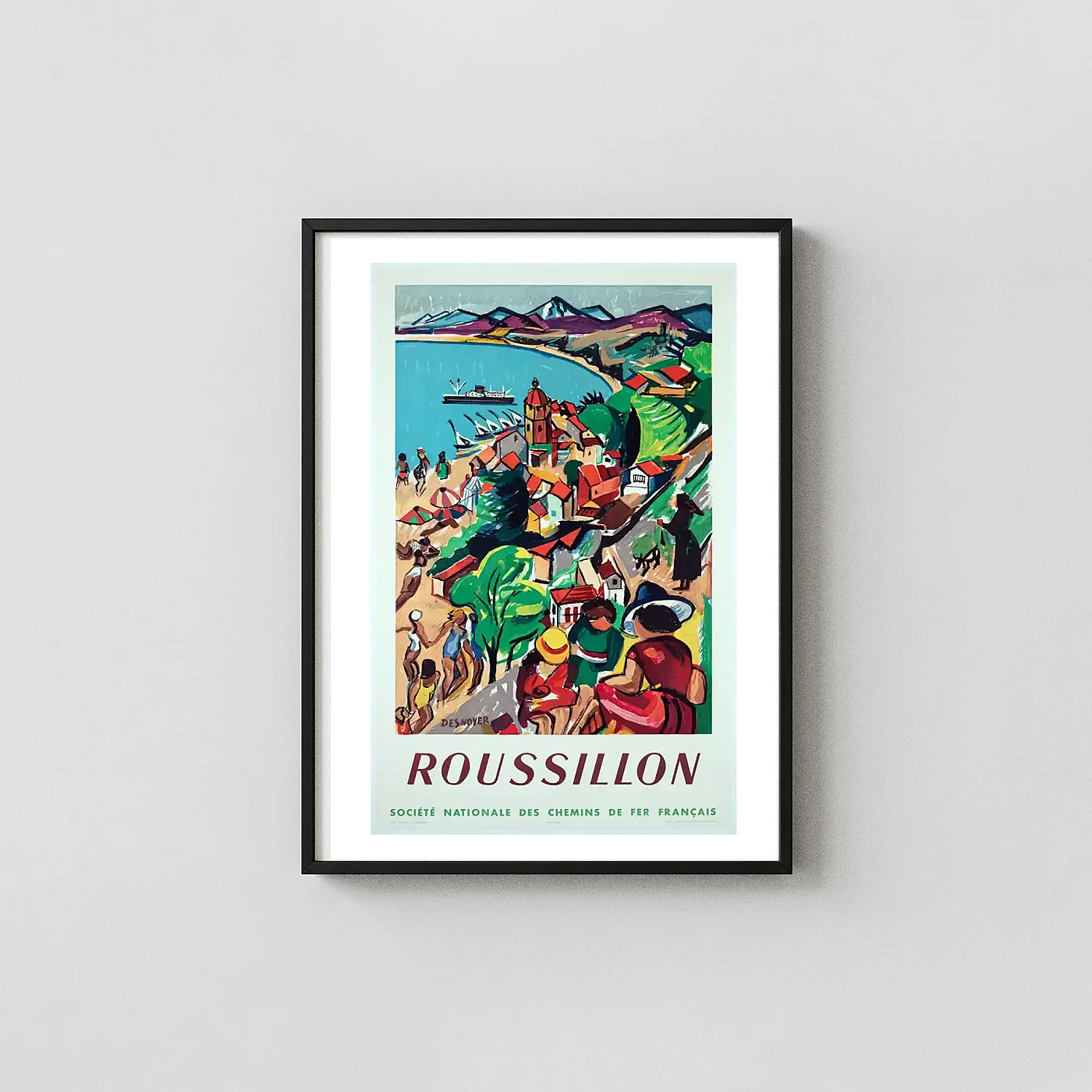 Roussillon 1952 Travel Poster | Vintage French Coastal Wall Art | Desnoyer Movie Posters xe2x80x93 Portrait Frame Wall Art Mockup | MerchFuse
