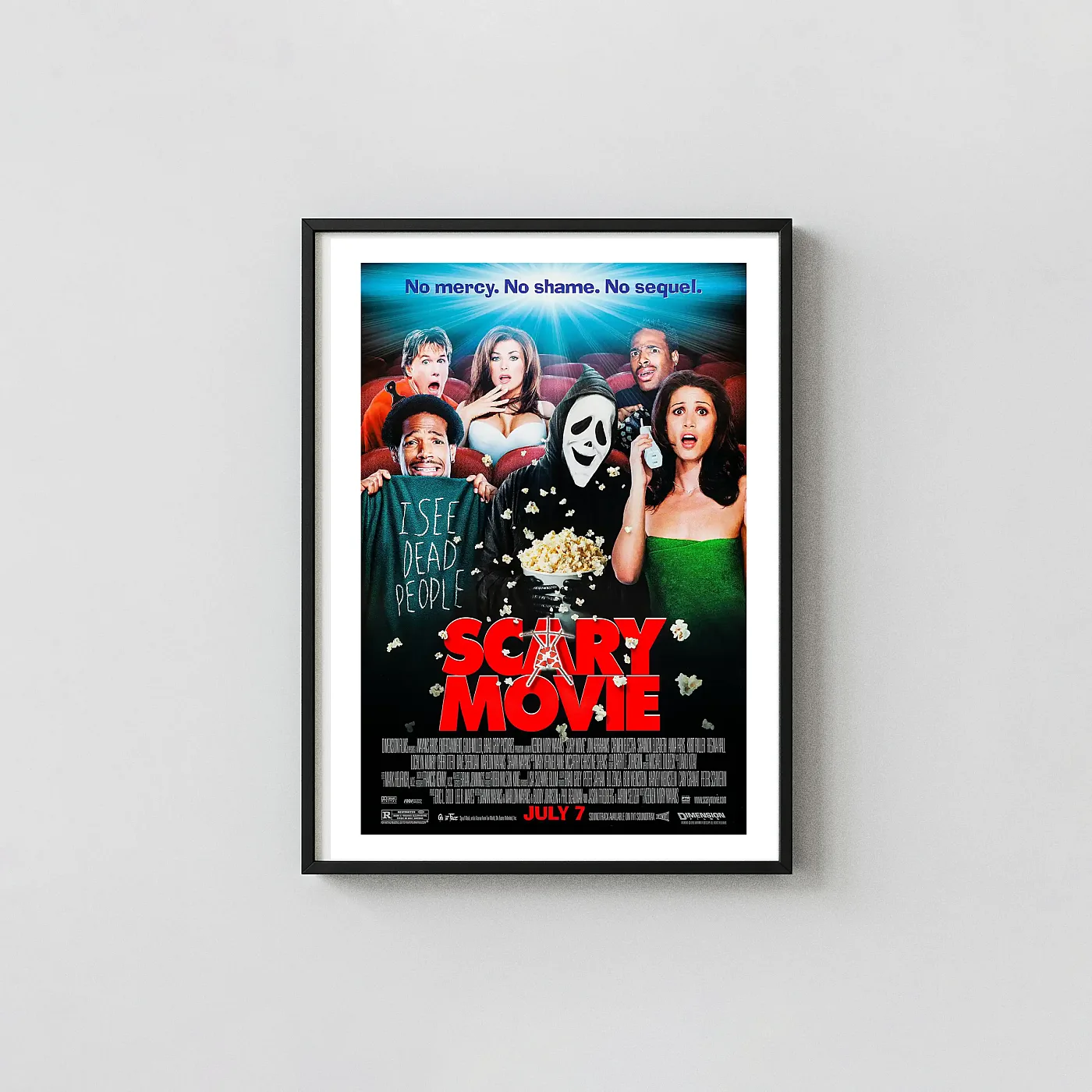 Scary Movie | Comedy Movie Poster | Iconic Ghostface Popcorn Art Horror Movies Posters xe2x80x93 Portrait Frame Wall Art Mockup | MerchFuse