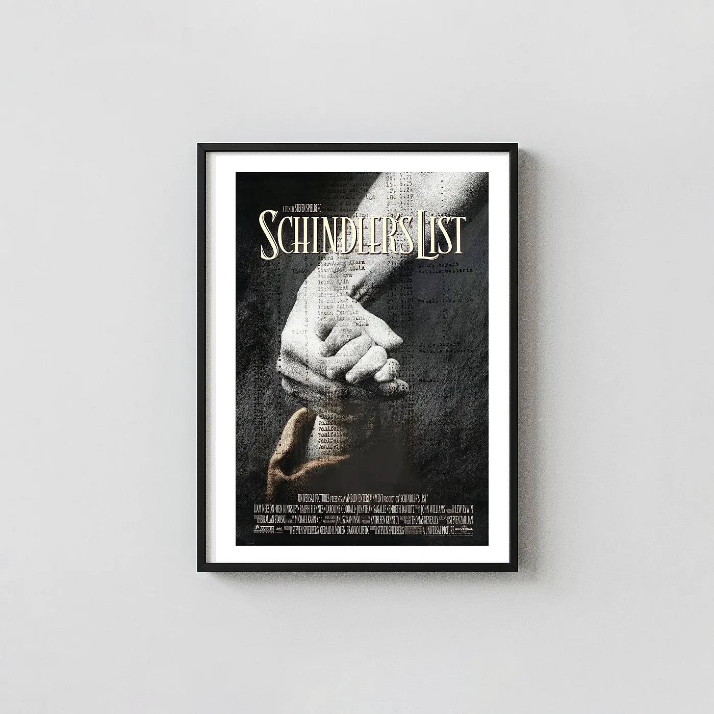 Schindler's List | Movie Poster | Iconic Hands and Ledger Movie Posters xe2x80x93 Portrait Frame Wall Art Mockup | MerchFuse