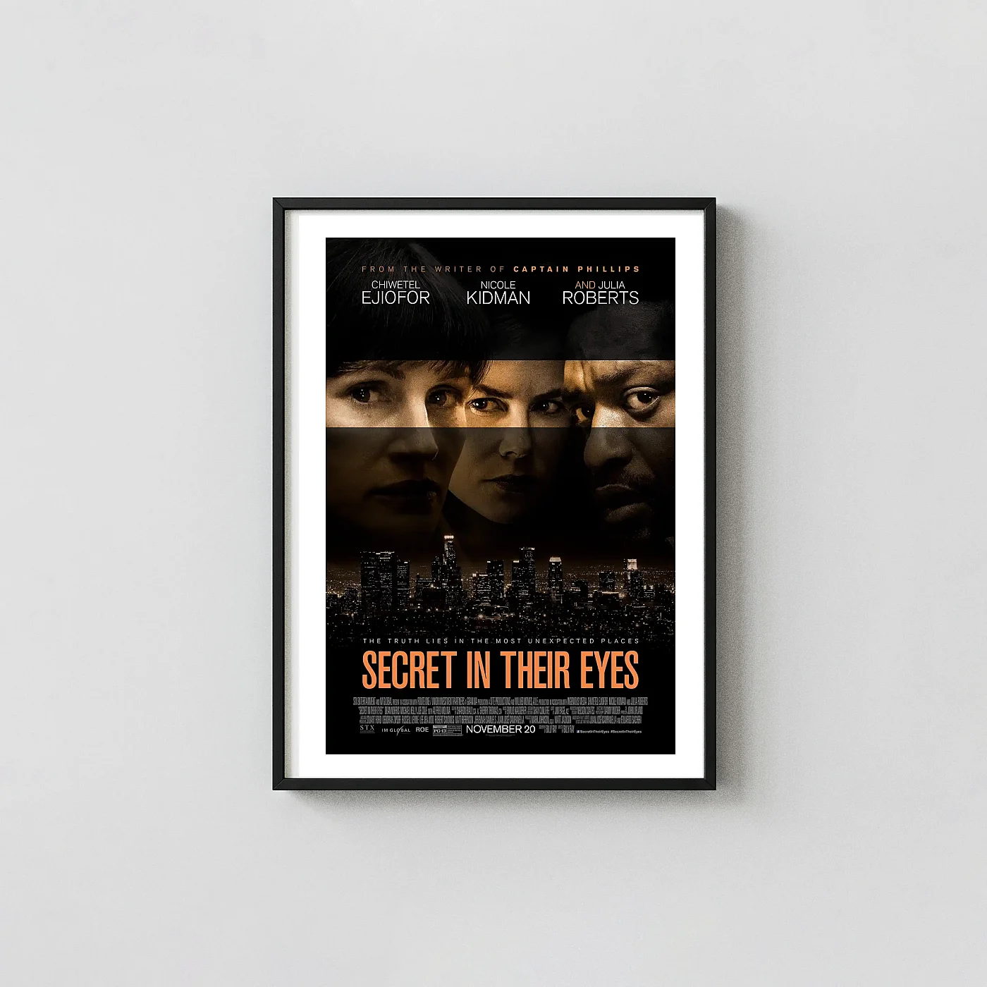 Secret In Their Eyes | Movie Poster | Chiwetel Ejiofor, Kidman &Amp; Roberts Art Print Secret In Their Eyes | Movie Poster | Chiwetel Ejiofor, Kidman &Amp; Roberts Movie Posters Xe2X80X93 Portrait Frame Wall Art Mockup | Merchfuse