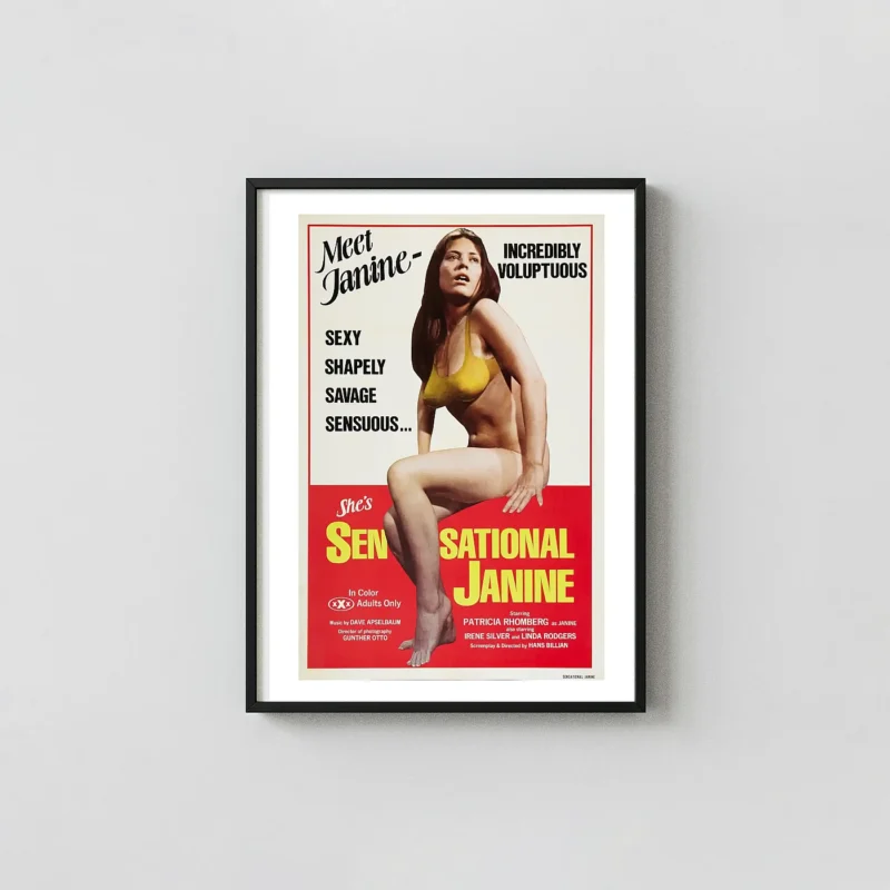 Sensational Janine | Vintage Movie Poster | Classic 1978 Exploitation Film Art Cult Classic Movies Posters xe2x80x93 Portrait Frame Wall Art Mockup | MerchFuse