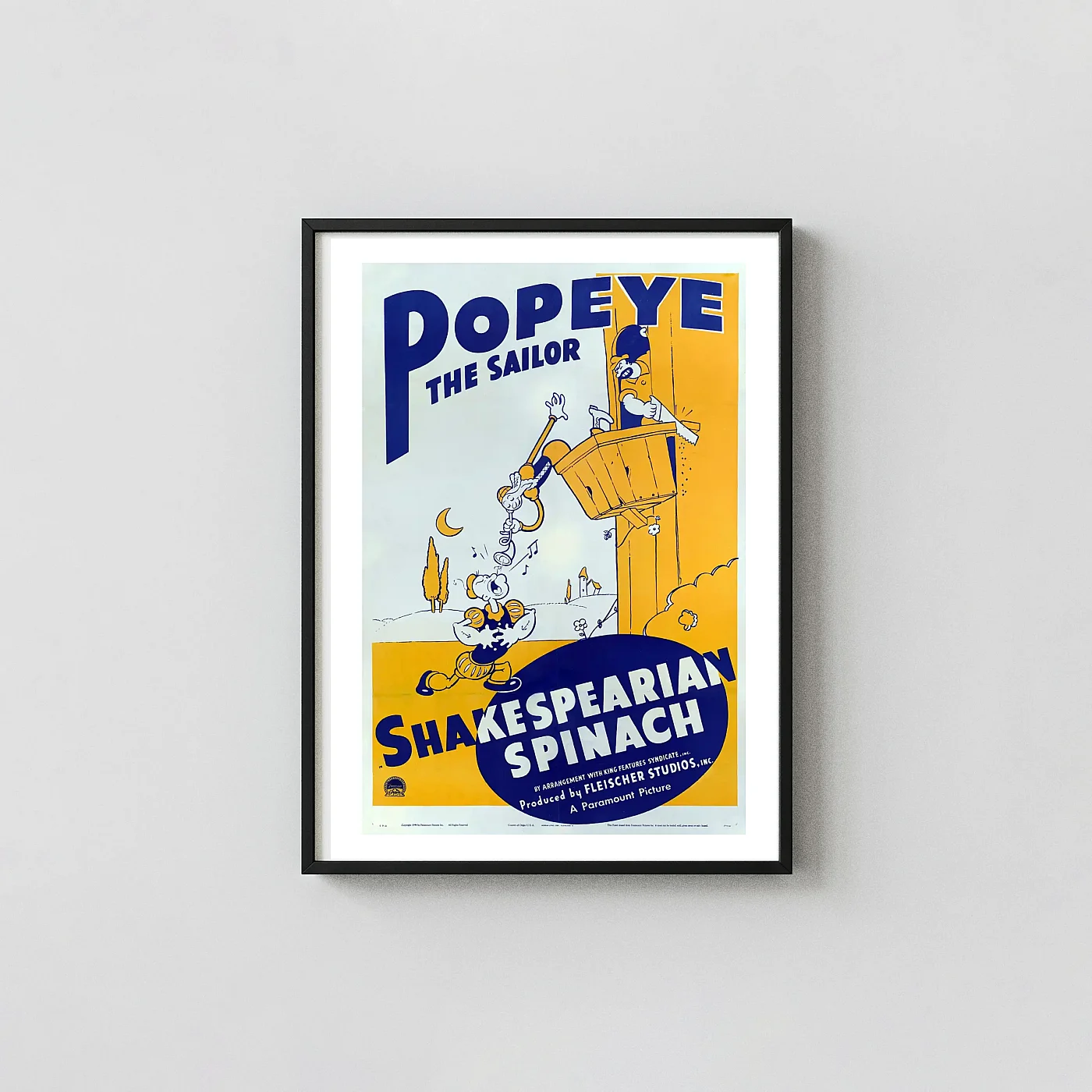 Popeye Shakespearian Spinach | Vintage Cartoon Poster | 1940s Wall Movie Posters xe2x80x93 Portrait Frame Wall Art Mockup | MerchFuse