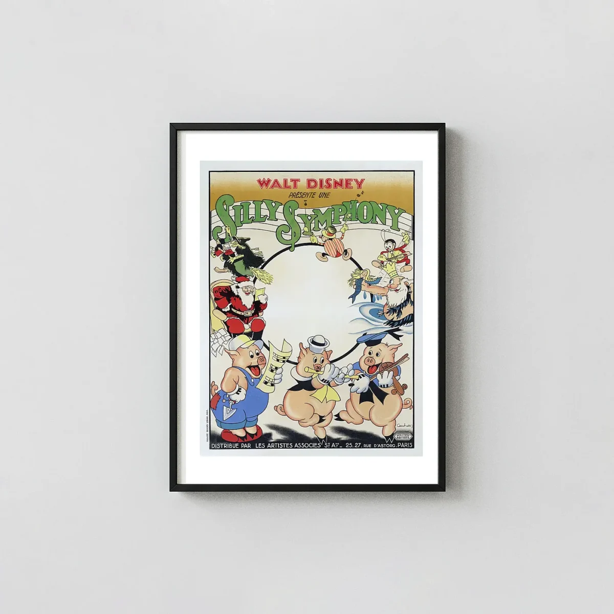 Silly Symphony | Vintage Disney Movie Poster | Classic Three Little Pigs Art Animation and Anime Posters xe2x80x93 Portrait Frame Wall Art Mockup | MerchFuse