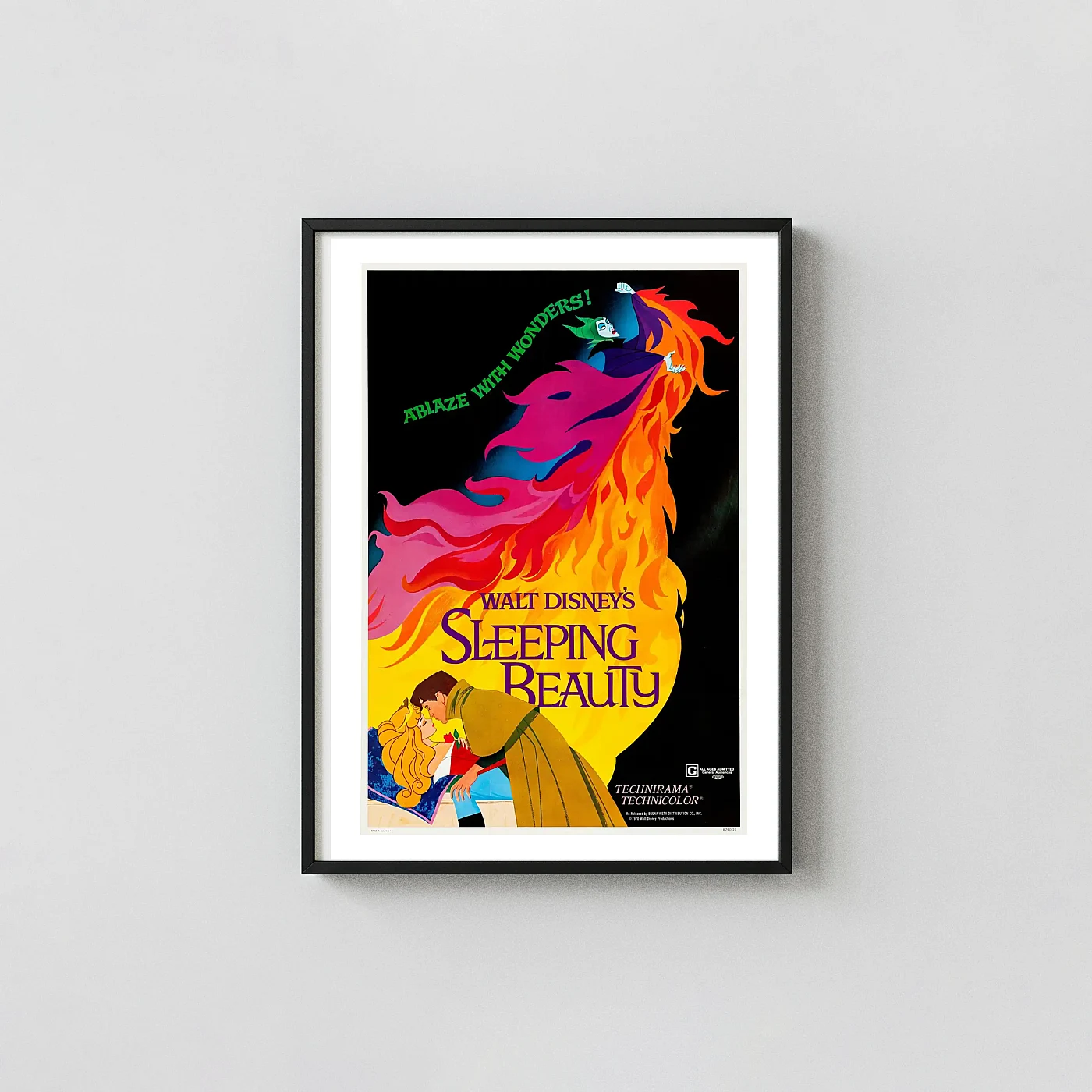 Sleeping Beauty | Classic Disney Movie Poster | Maleficent Fire Animation and Anime Posters xe2x80x93 Portrait Frame Wall Art Mockup | MerchFuse