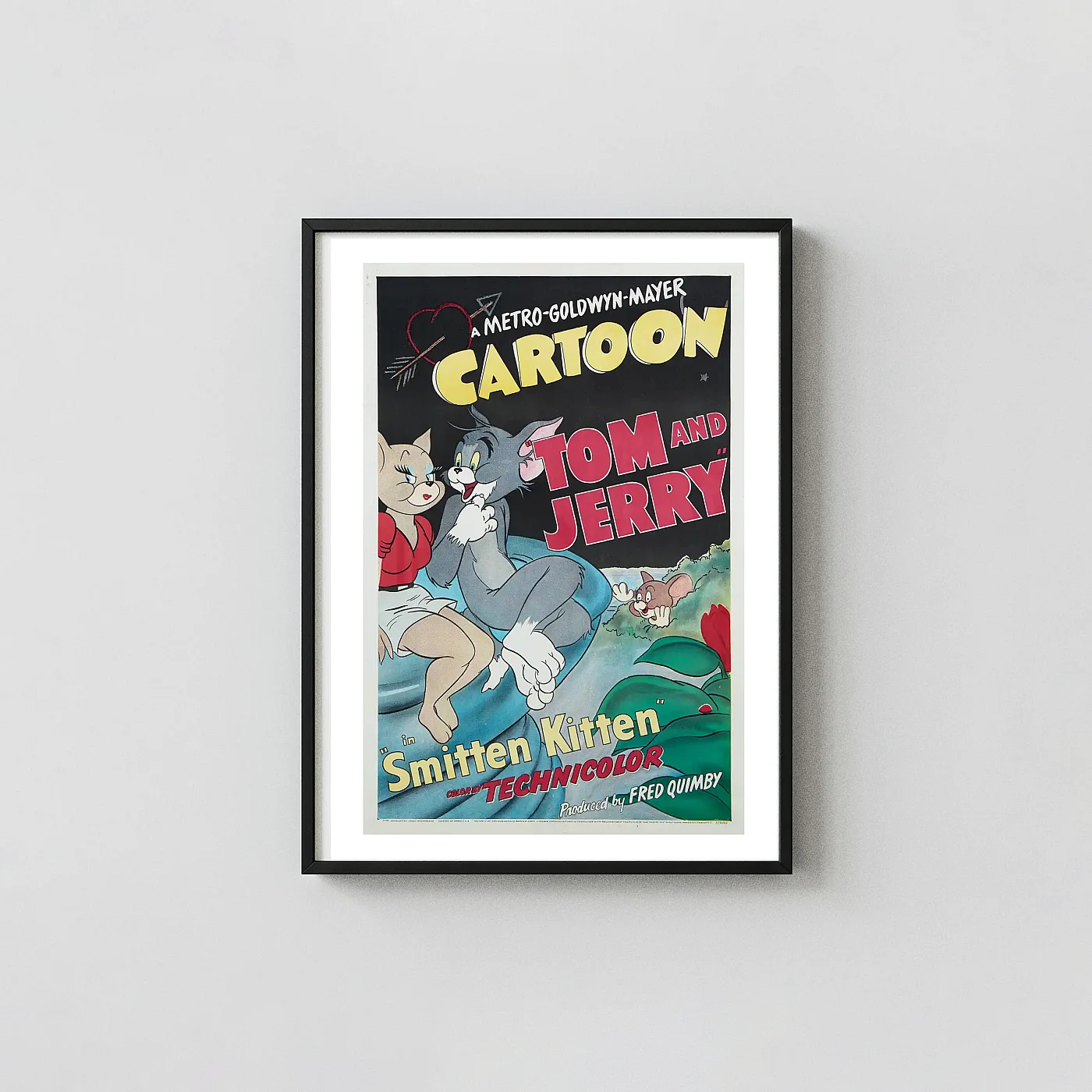 Tom and Jerry Smitten Kitten | Vintage Cartoon Movie Horror Movies Posters xe2x80x93 Portrait Frame Wall Art Mockup | MerchFuse