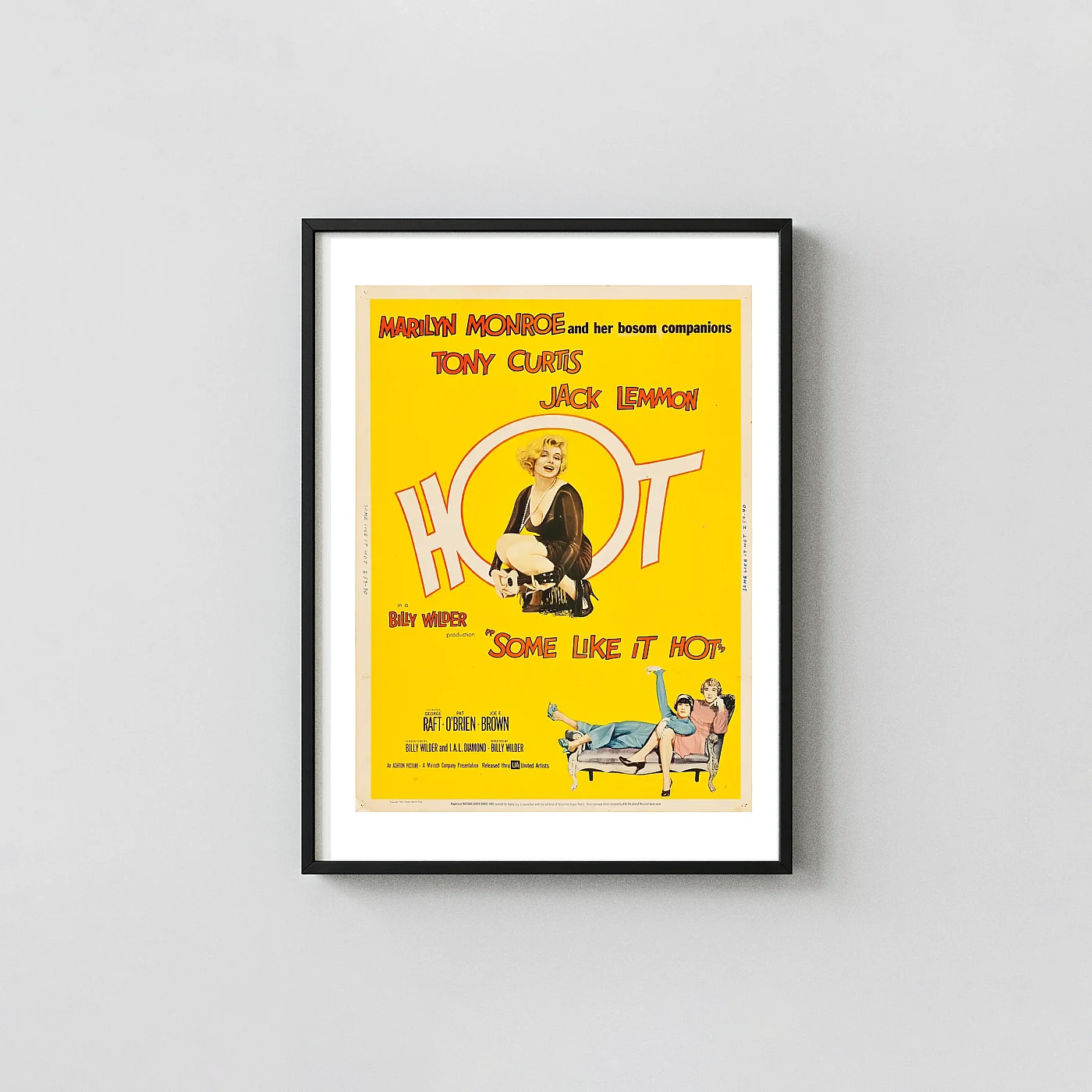 Some Like It Hot | Movie Poster | Classic Marilyn Monroe Yellow Movie Posters xe2x80x93 Portrait Frame Wall Art Mockup | MerchFuse