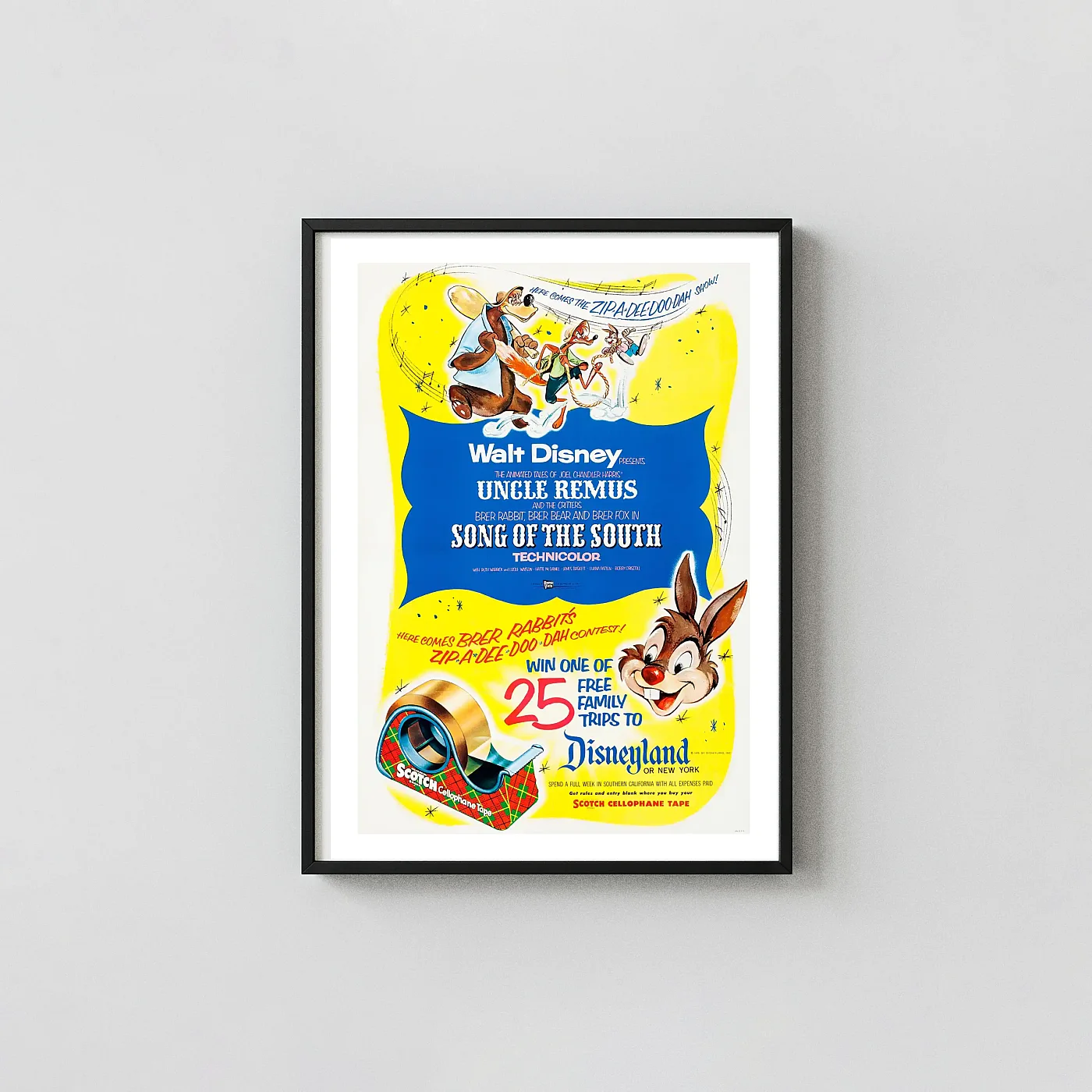 Walt Disney's Song of the South | Movie Poster | Vintage Br'er Rabbit Art Animation and Anime Posters xe2x80x93 Portrait Frame Wall Art Mockup | MerchFuse