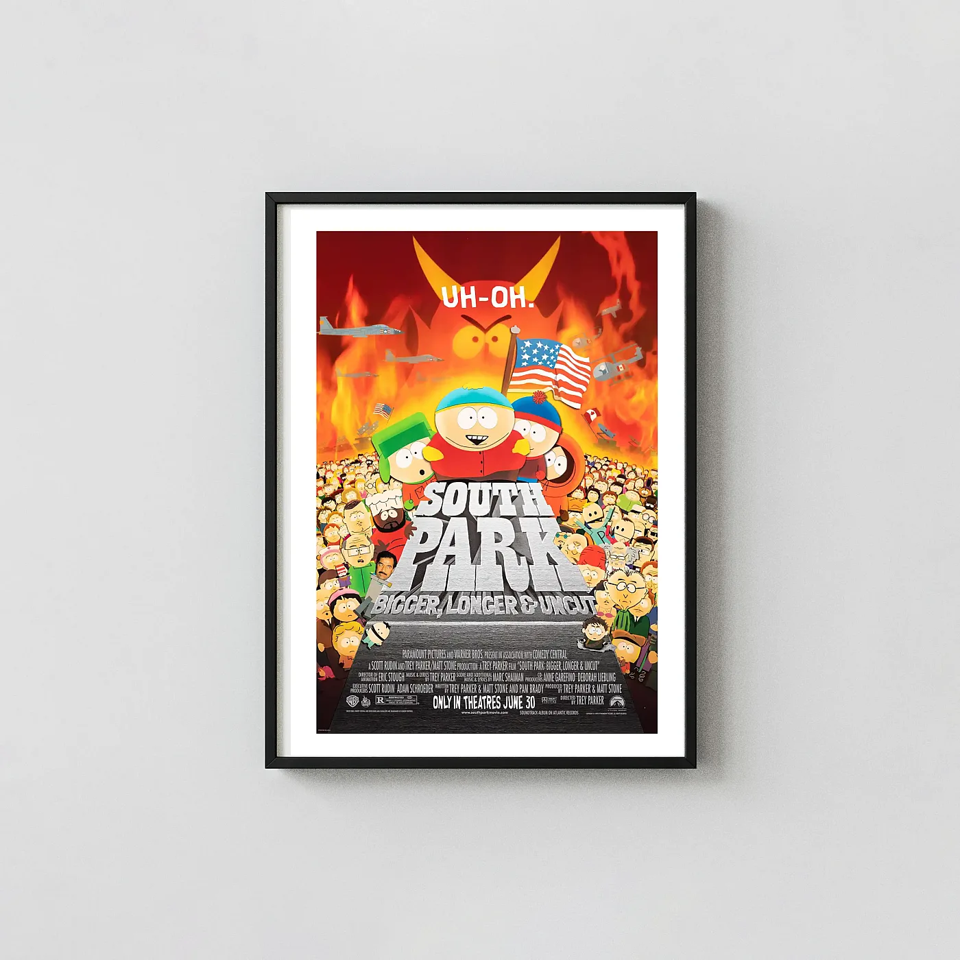 South Park: Bigger, Longer & Uncut | Movie Poster | Cartman, Kyle, Stan Animation and Anime Posters xe2x80x93 Portrait Frame Wall Art Mockup | MerchFuse