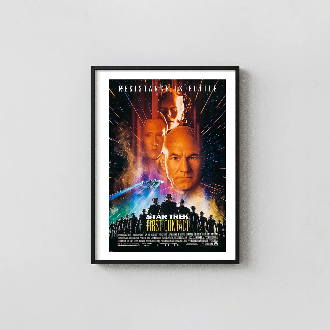 Star Trek First Contact Poster — Borg Variant 1996 Sci-Fi Movie Print Star Trek First Contact Poster — Borg Variant 1996 Sci-Fi Movie Movie Posters Xe2X80X93 Portrait Frame Wall Art Mockup | Merchfuse