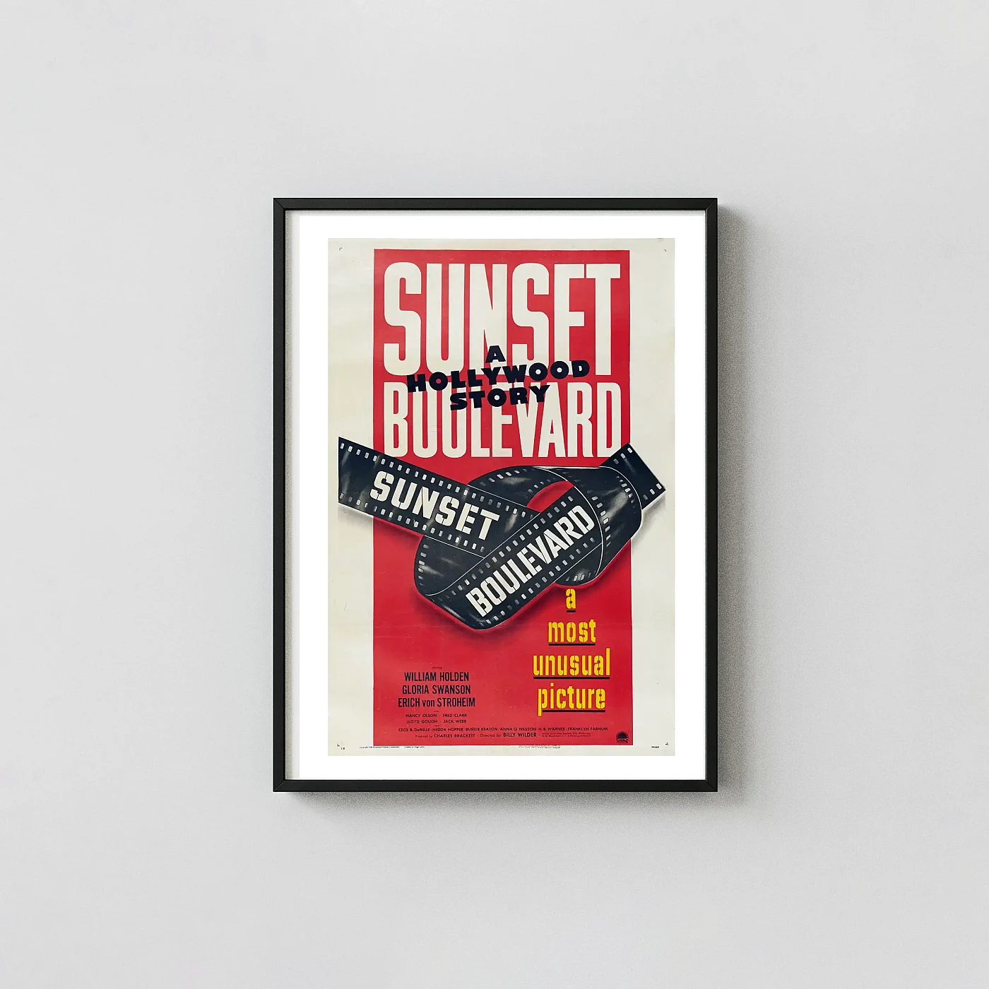 Sunset Boulevard 1950 Vintage Wall Art - Original Hollywood Film Noir Poster Movie Posters xe2x80x93 Portrait Frame Wall Art Mockup | MerchFuse