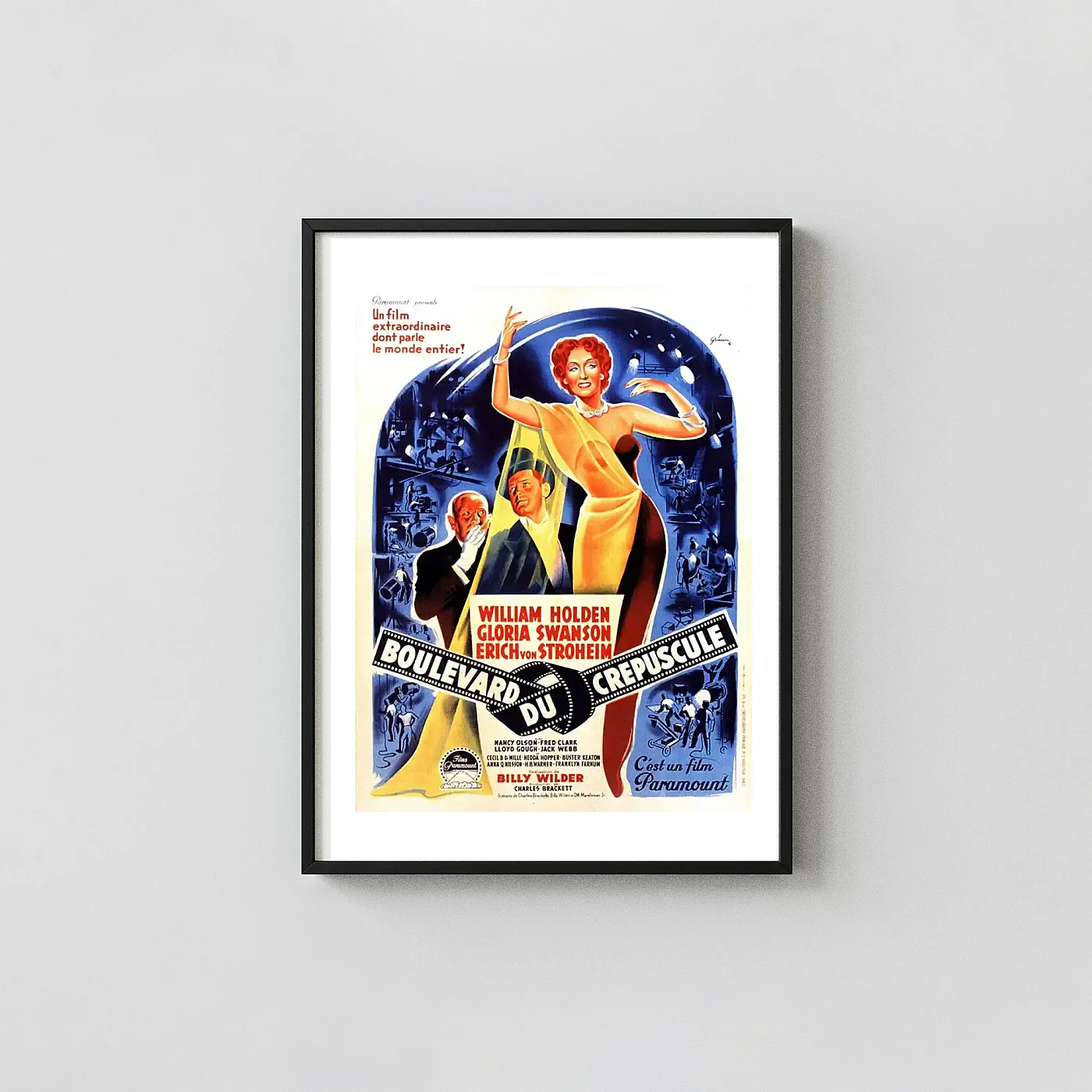 Sunset Boulevard Classic Film Print 1950 - Ver4 Hollywood Noir Poster Movie Posters xe2x80x93 Portrait Frame Wall Art Mockup | MerchFuse