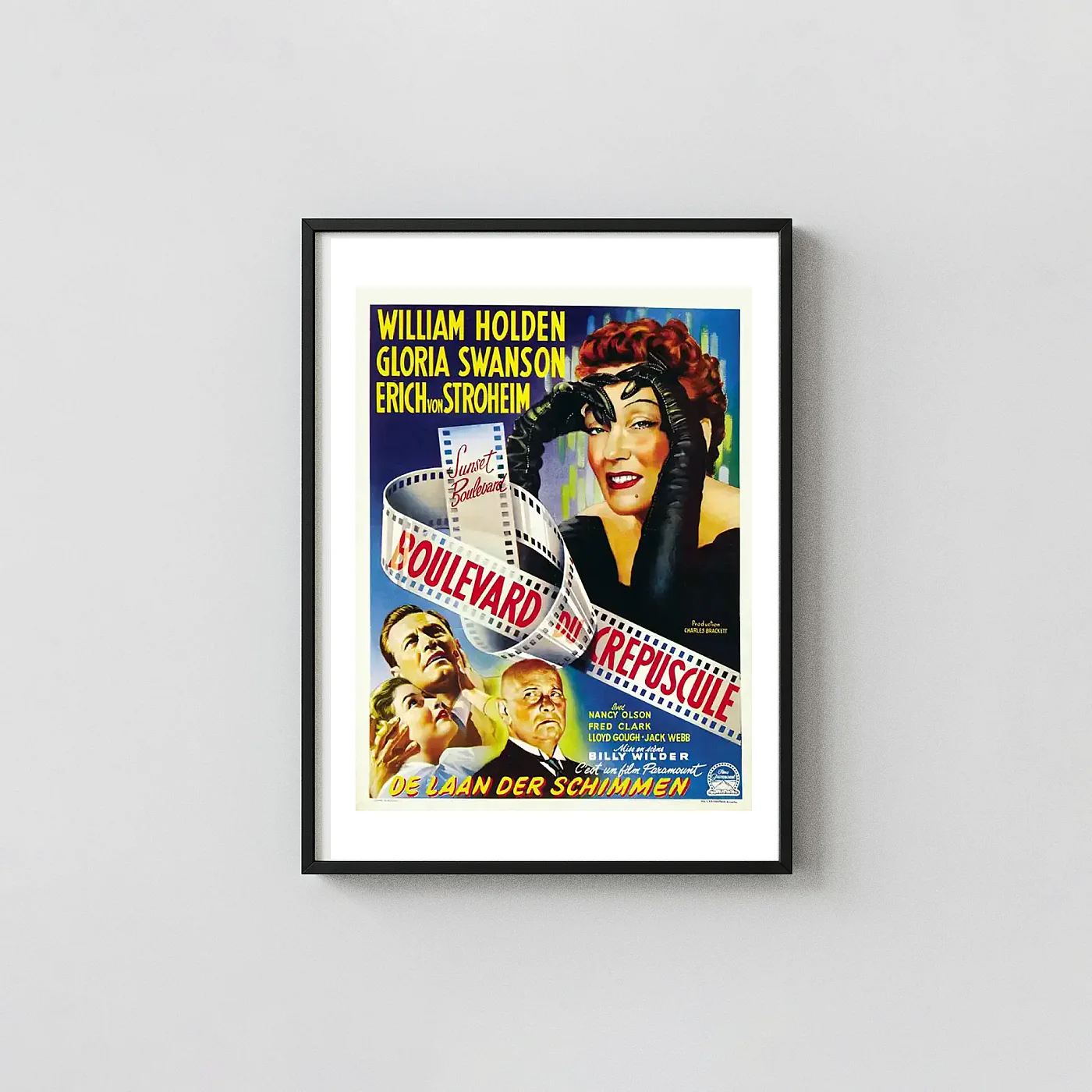 Sunset Boulevard Movie Poster 1950 - Classic Film Noir Hollywood Wall Movie Posters xe2x80x93 Portrait Frame Wall Art Mockup | MerchFuse