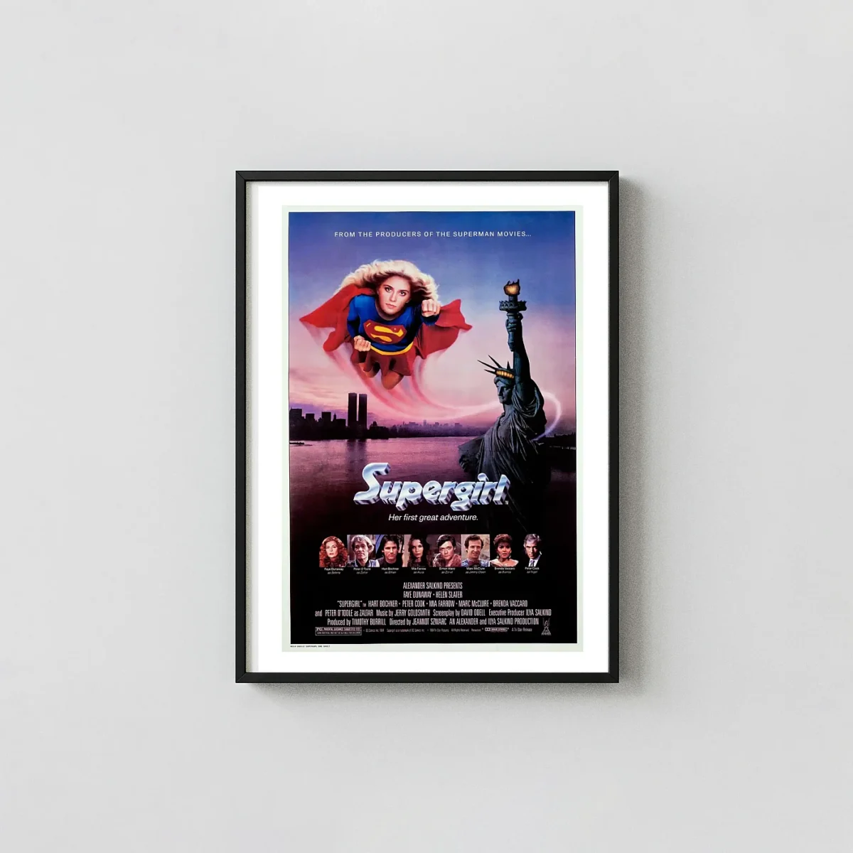Supergirl 1984 Movie Poster - Helen Slater DC TriStar Superhero Film Wall Animation and Anime Posters xe2x80x93 Portrait Frame Wall Art Mockup | MerchFuse