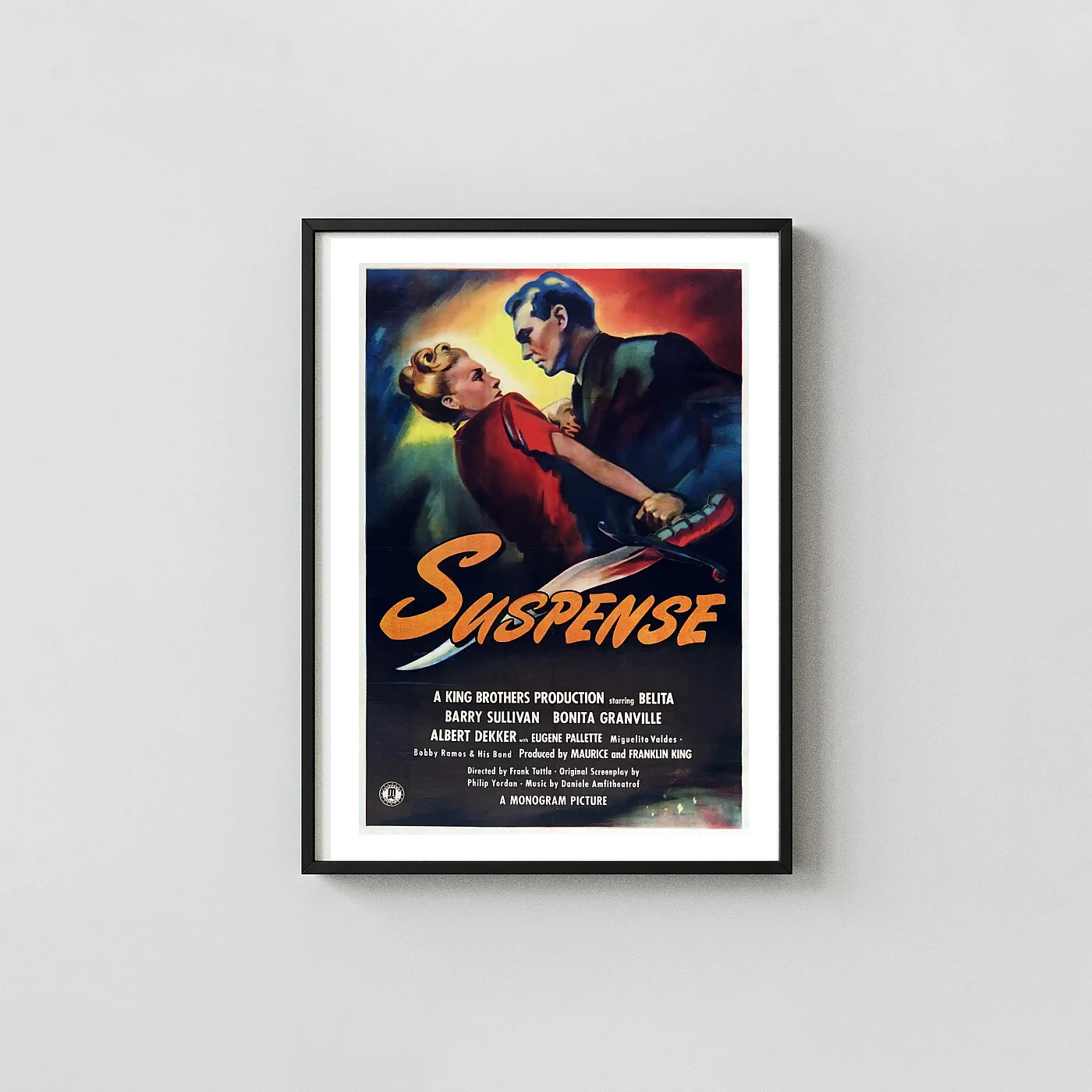 Suspense 1946 Movie Poster — Vintage Film Noir Wall Art Print Suspense 1946 Movie Poster — Vintage Film Noir Wall Movie Posters Xe2X80X93 Portrait Frame Wall Art Mockup | Merchfuse