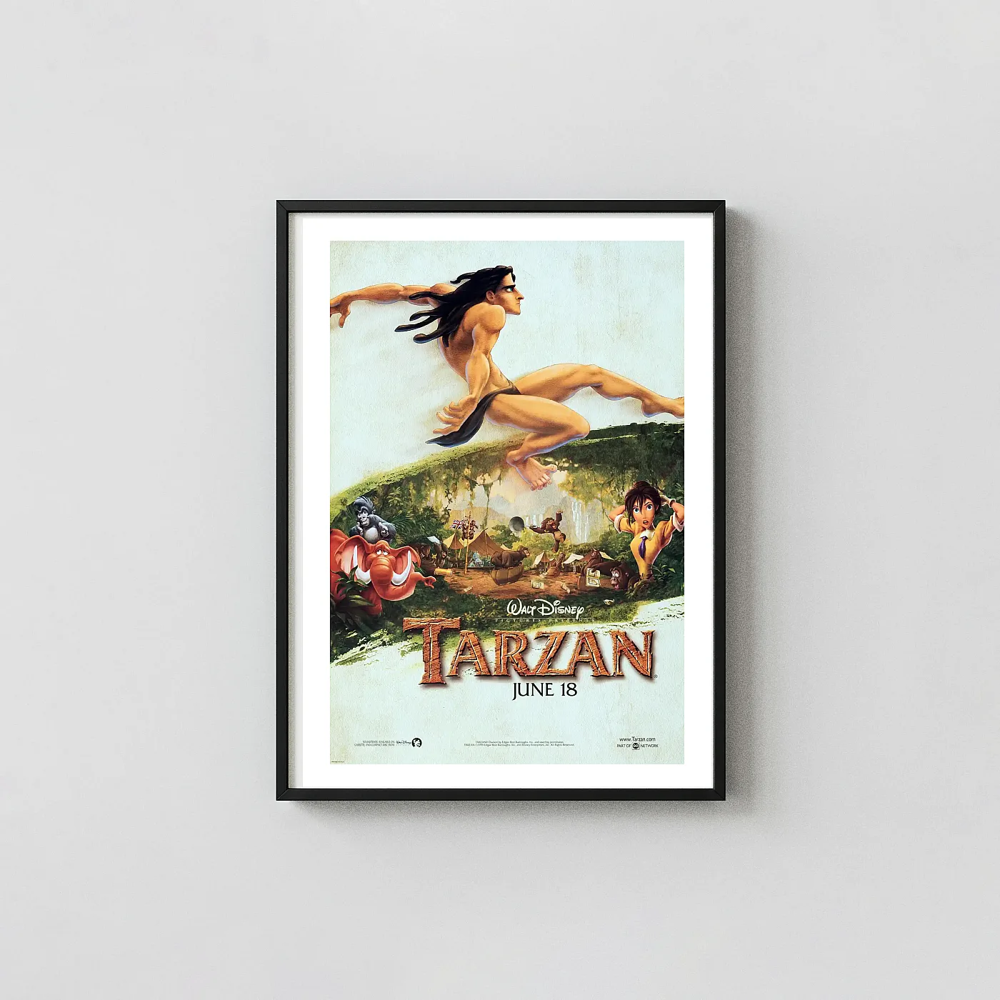 Tarzan 1999 Movie Poster — Walt Disney Animated Film Wall Animation and Anime Posters xe2x80x93 Portrait Frame Wall Art Mockup | MerchFuse