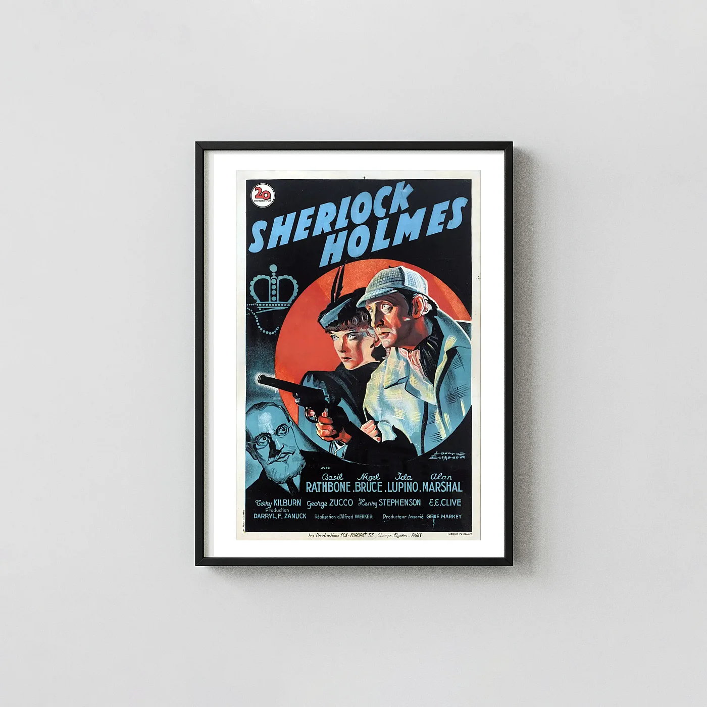 Sherlock Holmes 1939 Poster - Adventures of Sherlock Holmes Vintage Movie Wall Movie Posters xe2x80x93 Portrait Frame Wall Art Mockup | MerchFuse