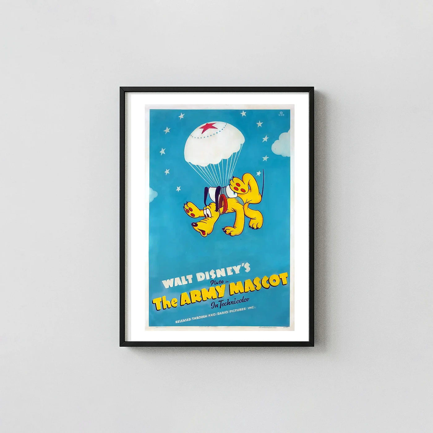 Army Mascot 1942 Poster - Vintage Walt Disney Pluto Wartime Animation Animation and Anime Posters xe2x80x93 Portrait Frame Wall Art Mockup | MerchFuse