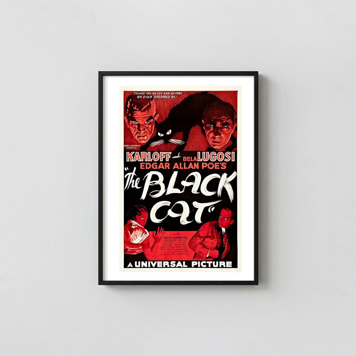 The Black Cat Poster — 1934 Universal Boris Karloff Bela Lugosi Horror Wall Horror Movies Posters xe2x80x93 Portrait Frame Wall Art Mockup | MerchFuse