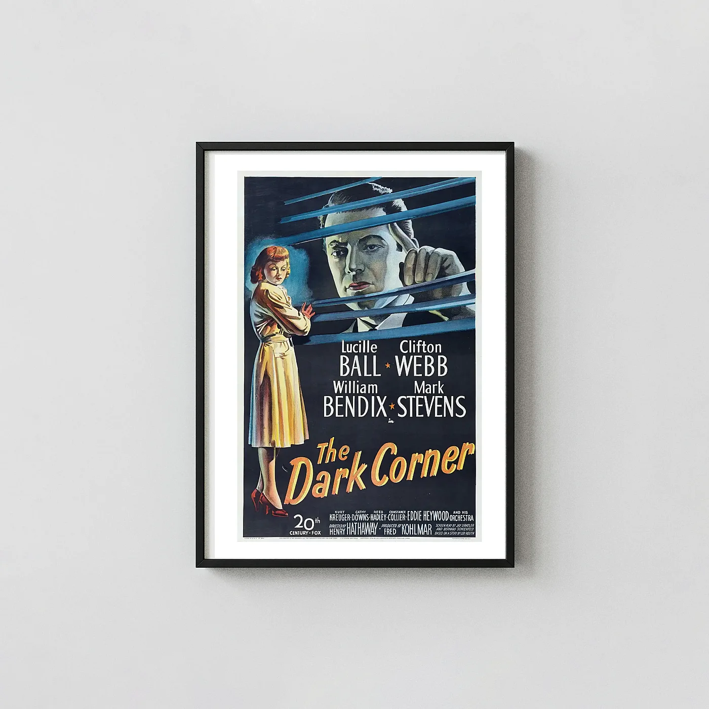 The Dark Corner Poster - 1946 Lucille Ball Film Noir Classic Wall Movie Posters xe2x80x93 Portrait Frame Wall Art Mockup | MerchFuse