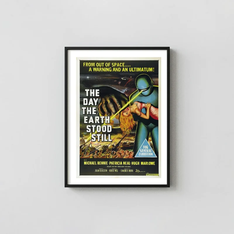 The Day the Earth Stood Still Poster - 1951 Original Theatrical Sci-Fi Wall Movie Posters xe2x80x93 Portrait Frame Wall Art Mockup | MerchFuse