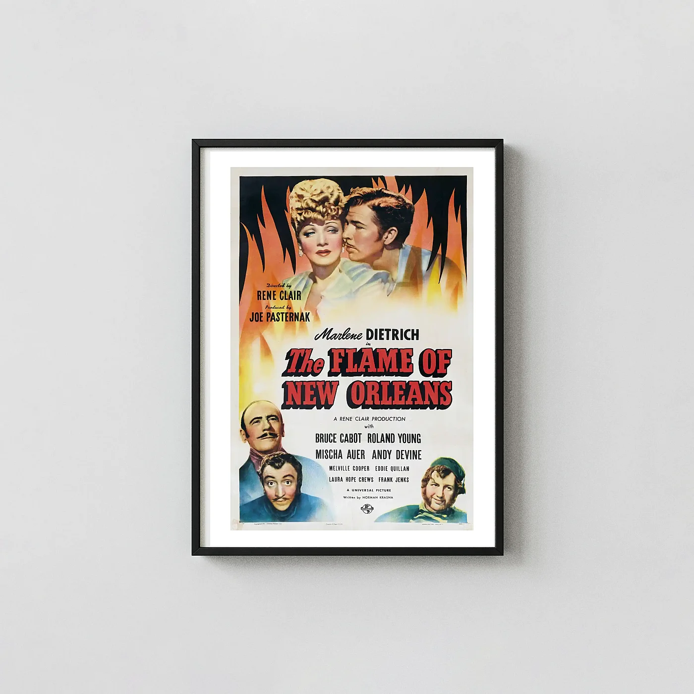 The Flame of New Orleans Poster - 1941 Marlene Dietrich Classic Comedy Wall Movie Posters xe2x80x93 Portrait Frame Wall Art Mockup | MerchFuse