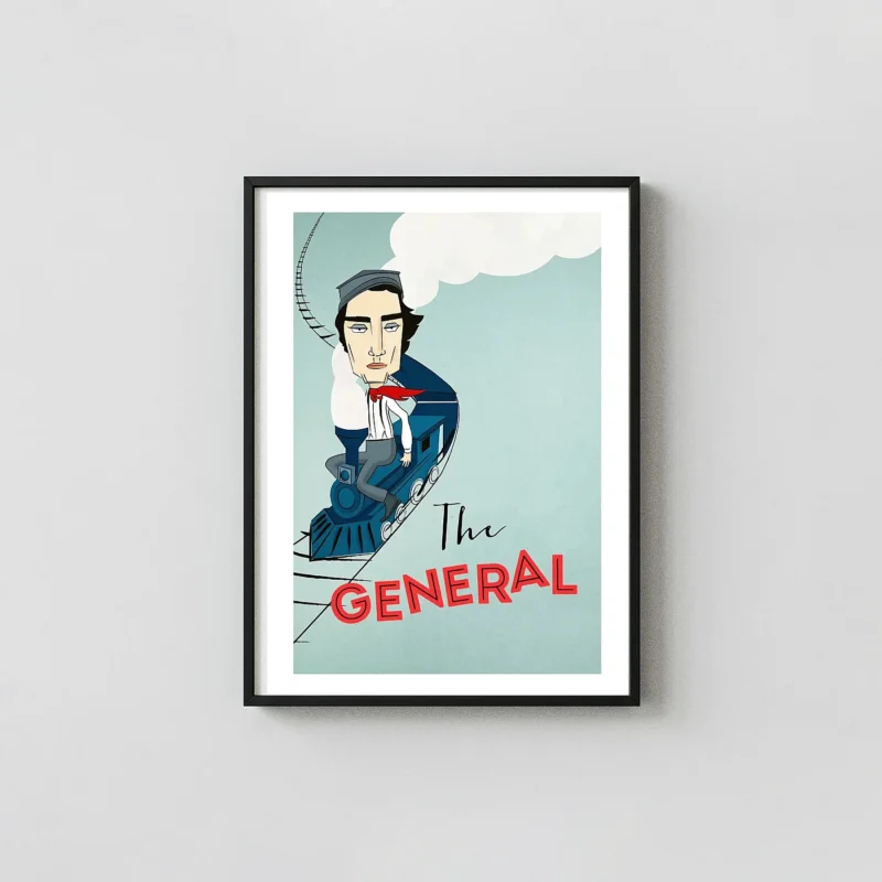 The General Poster - Buster Keaton 1926 Classic Silent Comedy Wall Movie Posters xe2x80x93 Portrait Frame Wall Art Mockup | MerchFuse