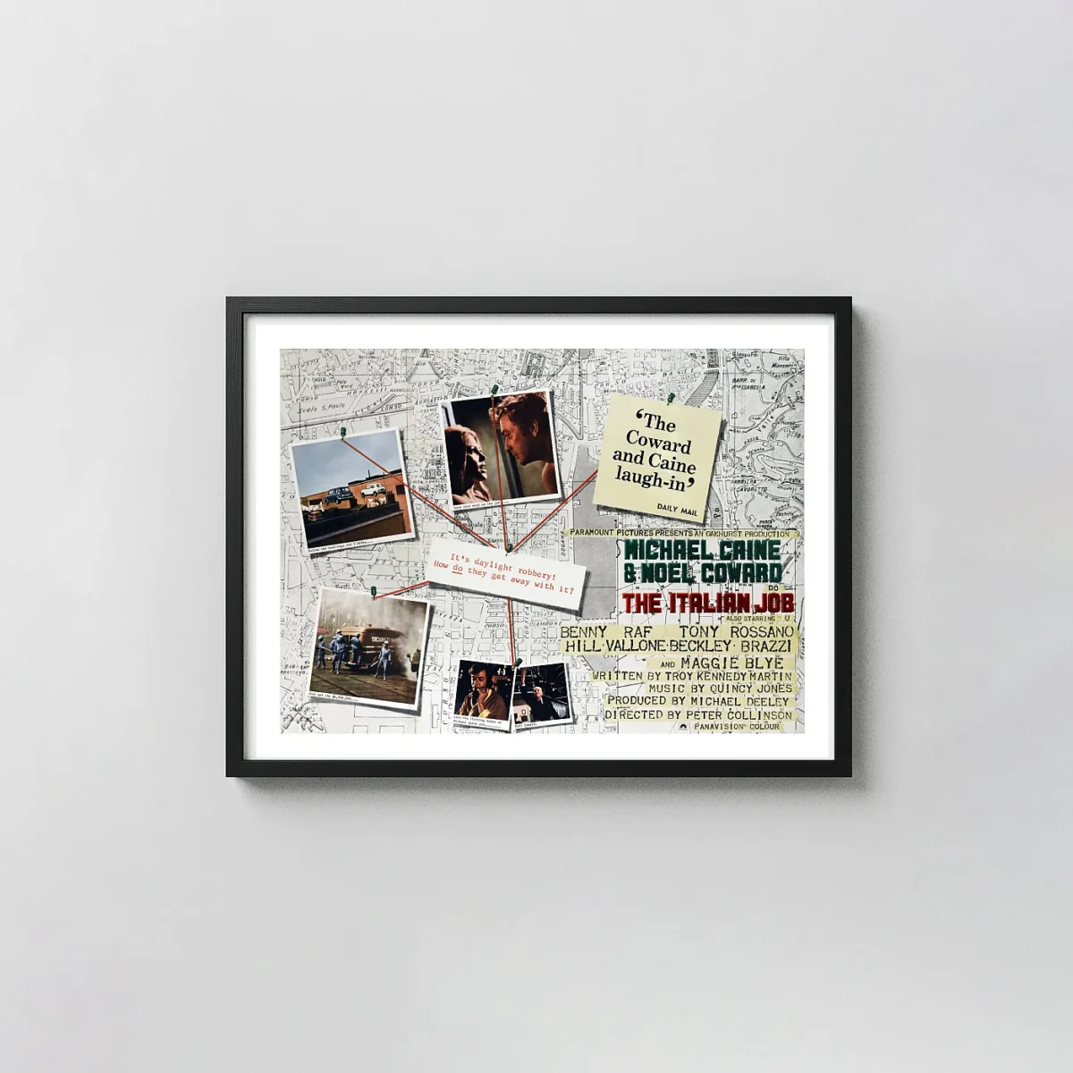 The Italian Job (1969) British Poster — Michael Caine Heist Action & Adventure Movie Posters xe2x80x93 Landscape Frame Wall Art Mockup | MerchFuse