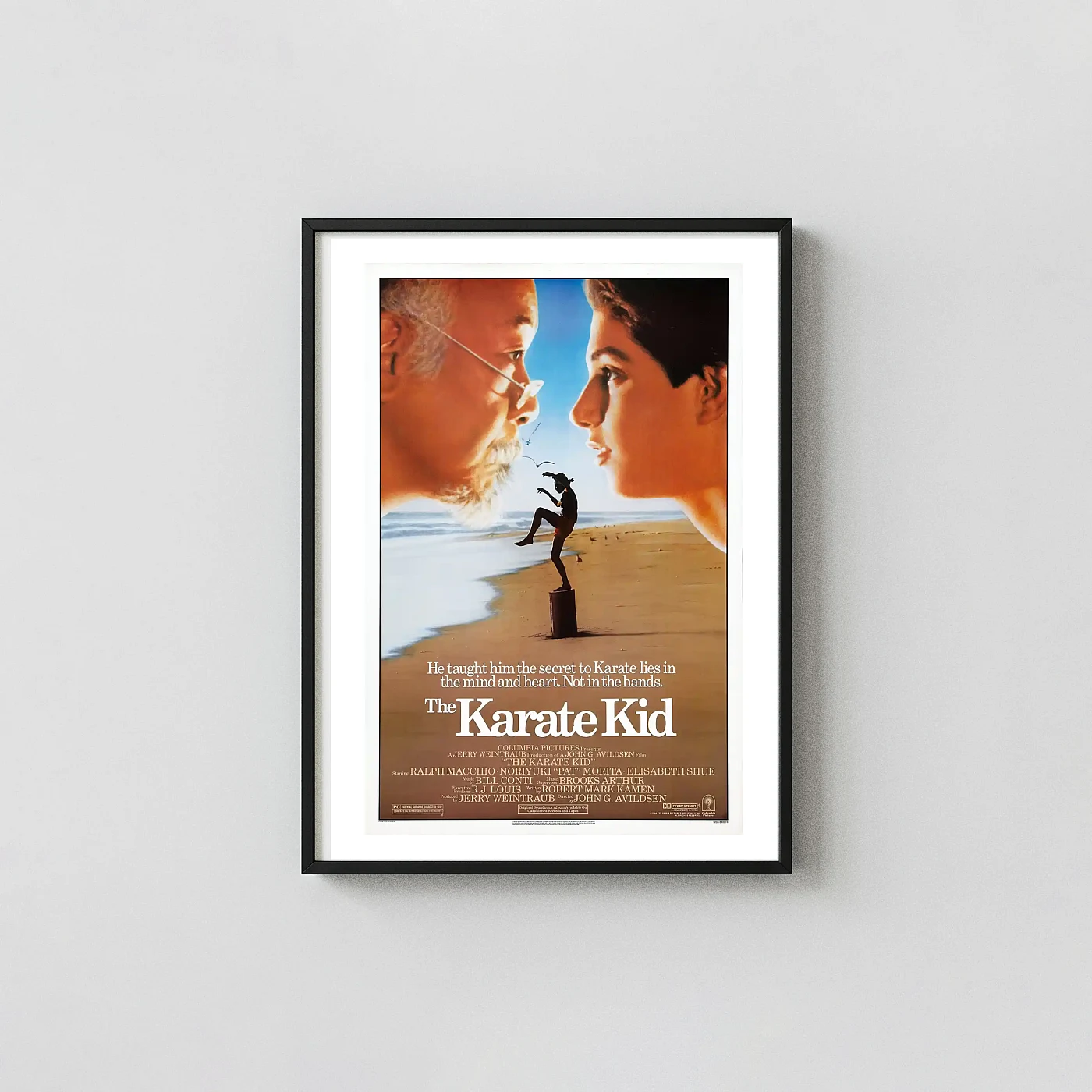 The Karate Kid (1984) Movie Poster — Underdog Martial Arts Action & Adventure Movie Posters xe2x80x93 Portrait Frame Wall Art Mockup | MerchFuse