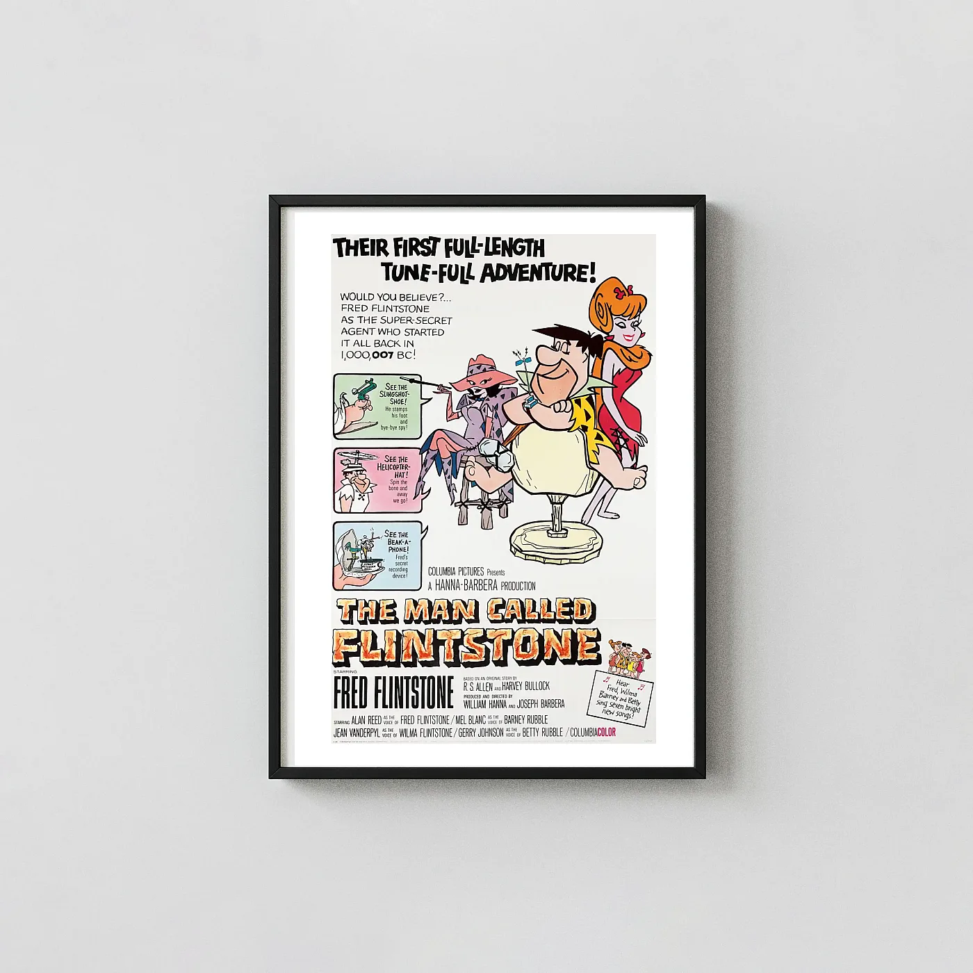 The Man Called Flintstone (1966) Poster — Hanna-Barbera Spy Comedy Art Action & Adventure Movie Posters xe2x80x93 Portrait Frame Wall Art Mockup | MerchFuse