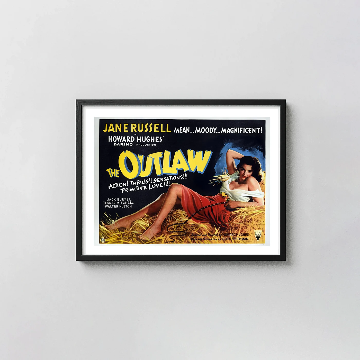 The Outlaw (1943) British Poster — Jane Russell Western Movie Posters xe2x80x93 Landscape Frame Wall Art Mockup | MerchFuse