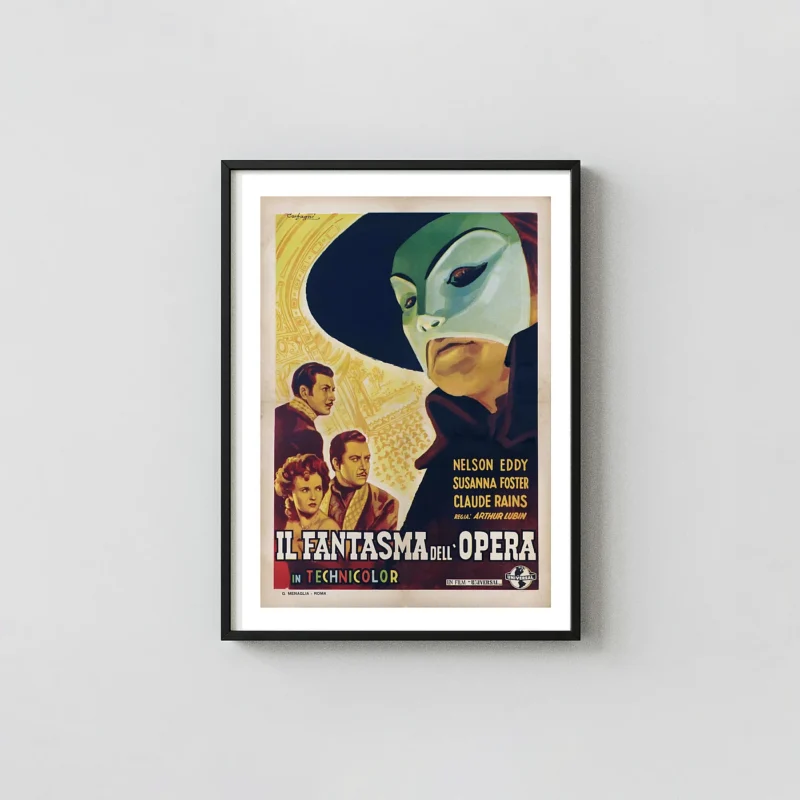 The Phantom of the Opera (1943) Italian Poster — Gothic Horror Art Horror Movies Posters xe2x80x93 Portrait Frame Wall Art Mockup | MerchFuse