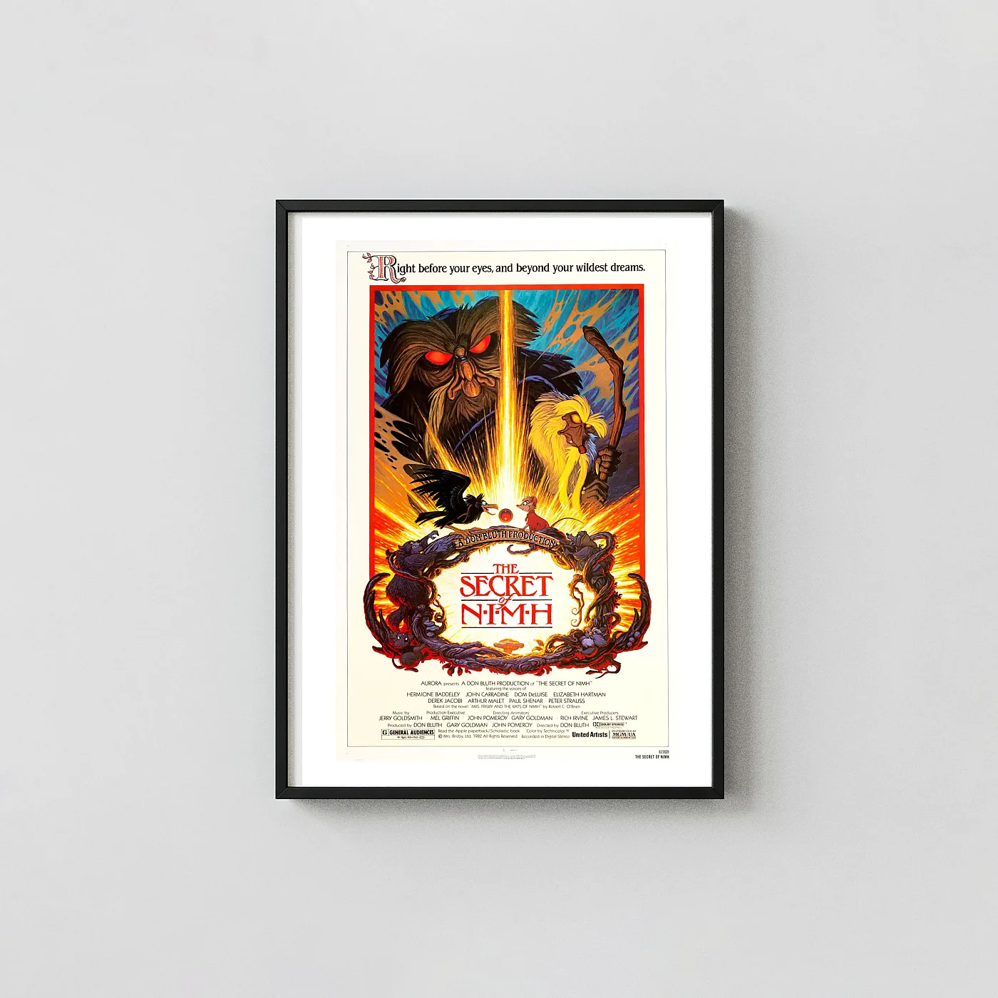 The Secret of NIMH (1982) Movie Poster — Animated Fantasy Animation and Anime Posters xe2x80x93 Portrait Frame Wall Art Mockup | MerchFuse