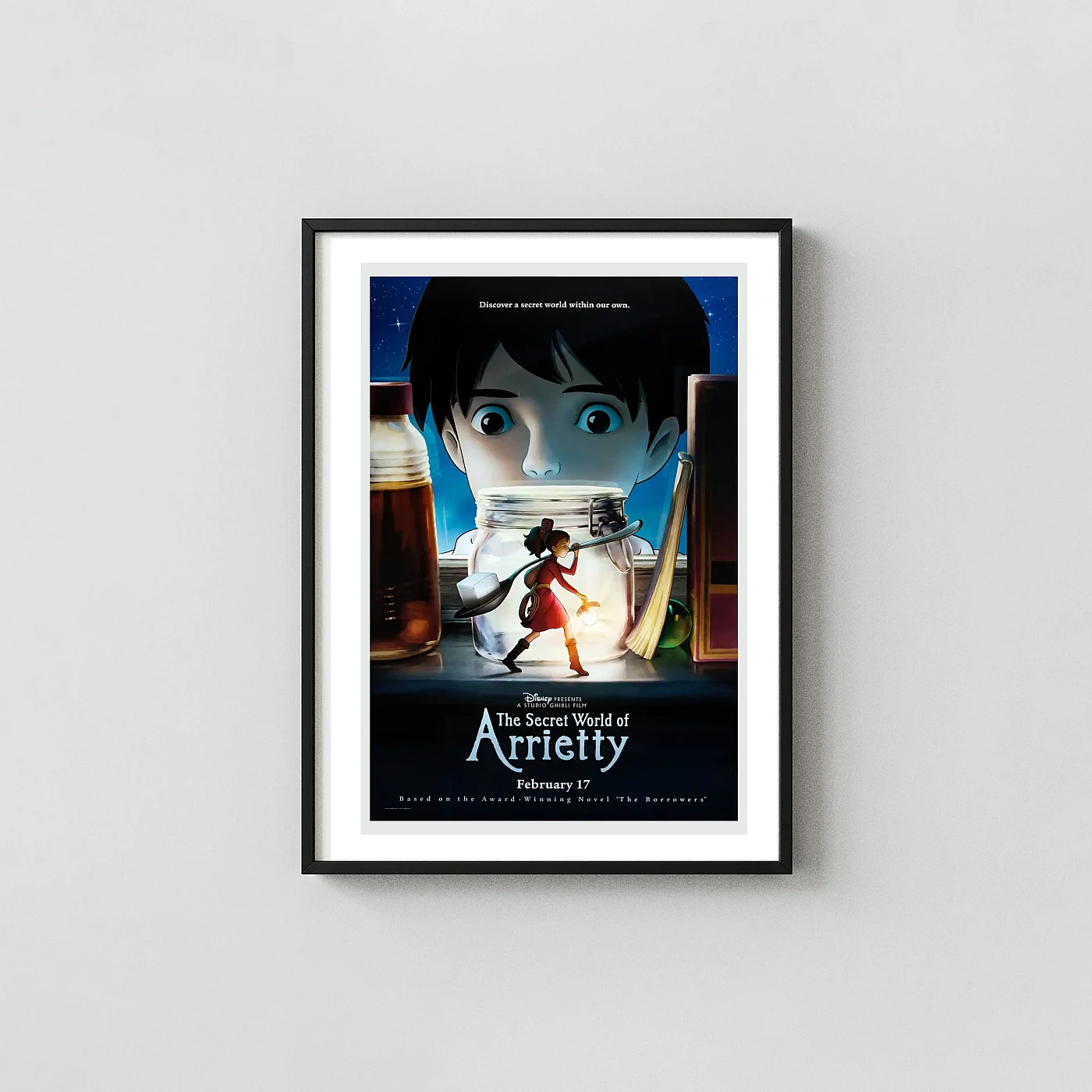 The Secret World of Arrietty (2010) Poster — Studio Ghibli Animation and Anime Posters xe2x80x93 Portrait Frame Wall Art Mockup | MerchFuse