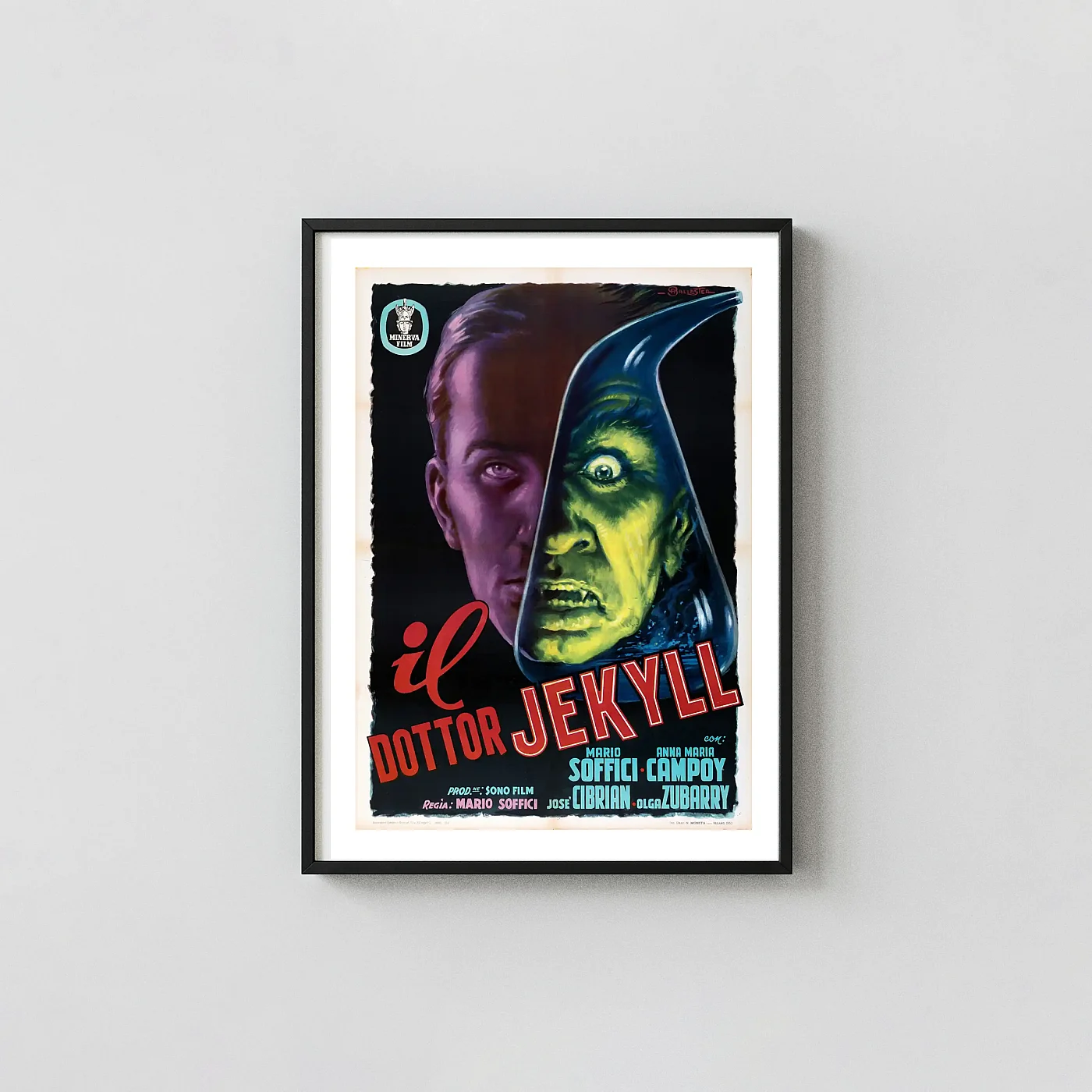 The Strange Case of the Man and the Beast (1952) Italian Horror Movies Posters xe2x80x93 Portrait Frame Wall Art Mockup | MerchFuse