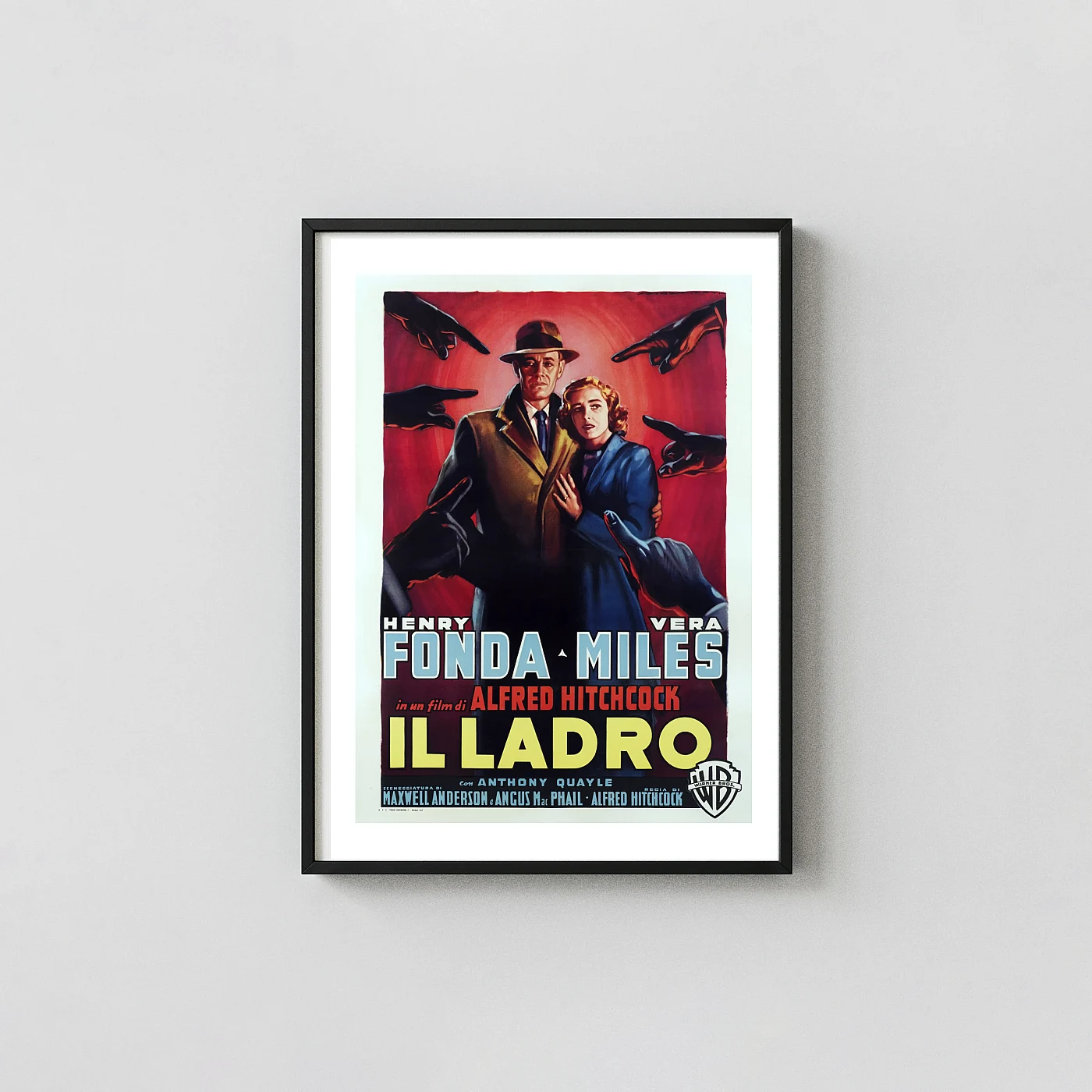 The Wrong Man (1957) Italian Poster — Hitchcock Film Noir Movie Posters xe2x80x93 Portrait Frame Wall Art Mockup | MerchFuse
