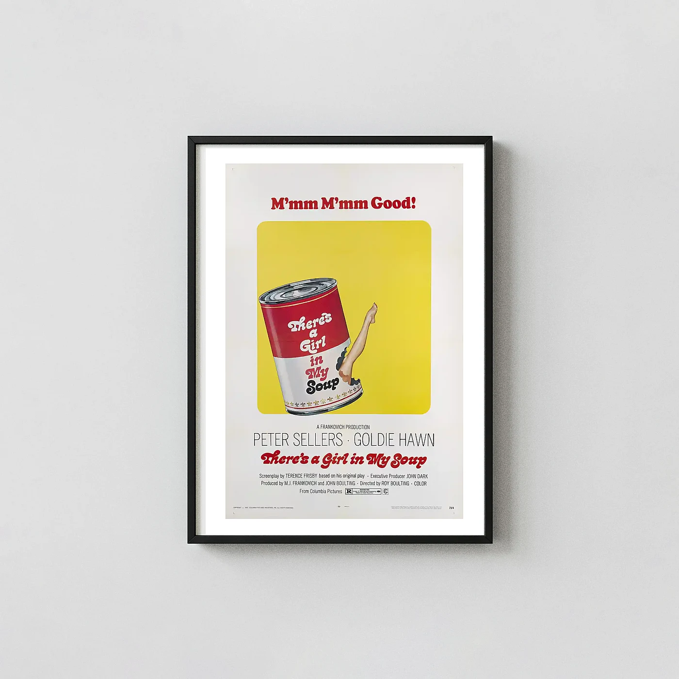 There's a Girl in My Soup Poster - 1970 Vintage British Comedy Wall Movie Posters xe2x80x93 Portrait Frame Wall Art Mockup | MerchFuse
