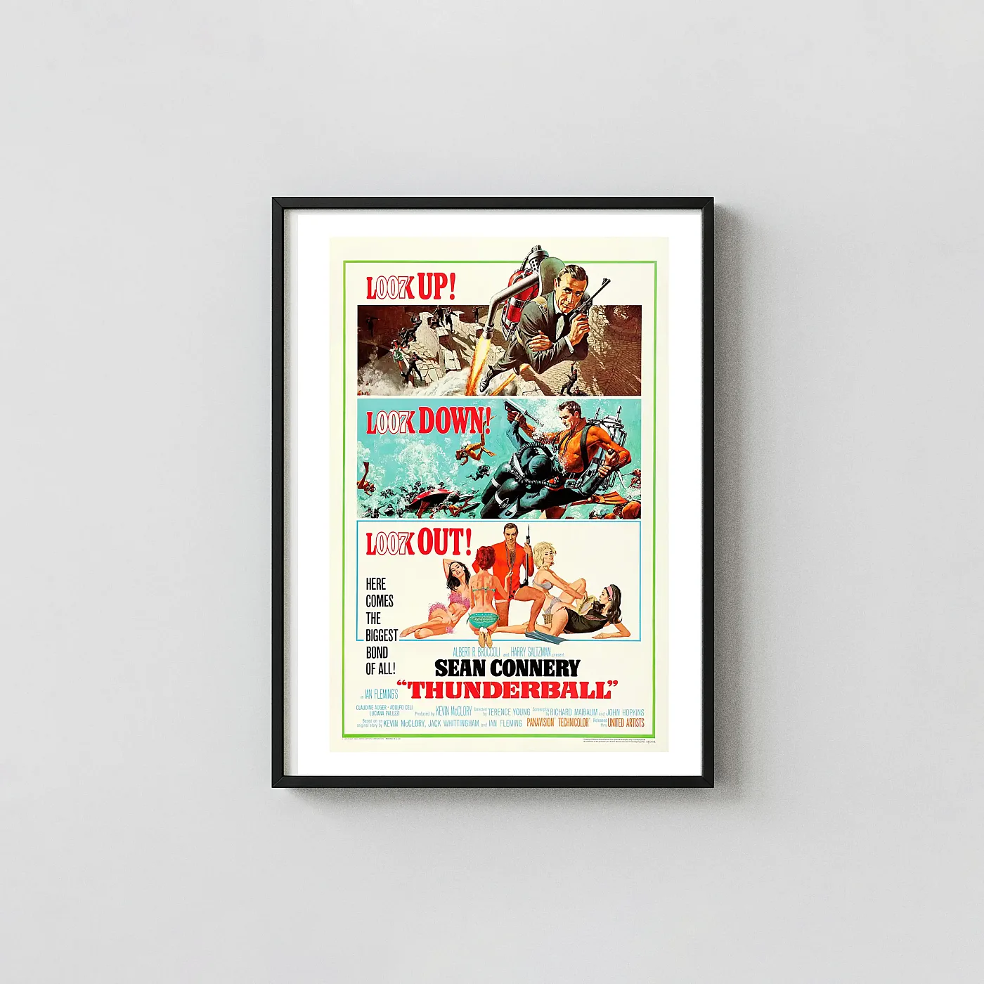 Thunderball (1965) Movie Poster — James Bond 007 Wall Action & Adventure Movie Posters xe2x80x93 Portrait Frame Wall Art Mockup | MerchFuse