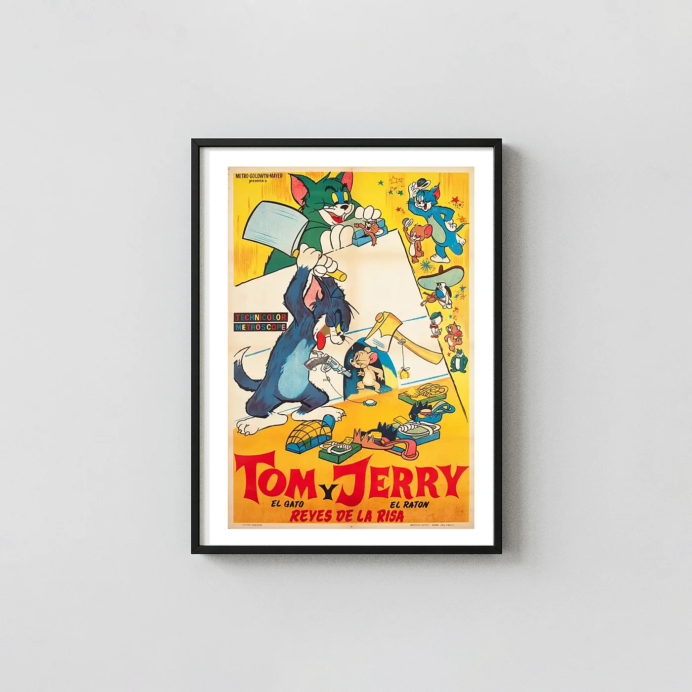 Tom and Jerry (1959) Argentinian Movie Poster — Vintage Cartoon Art Movie Posters xe2x80x93 Portrait Frame Wall Art Mockup | MerchFuse