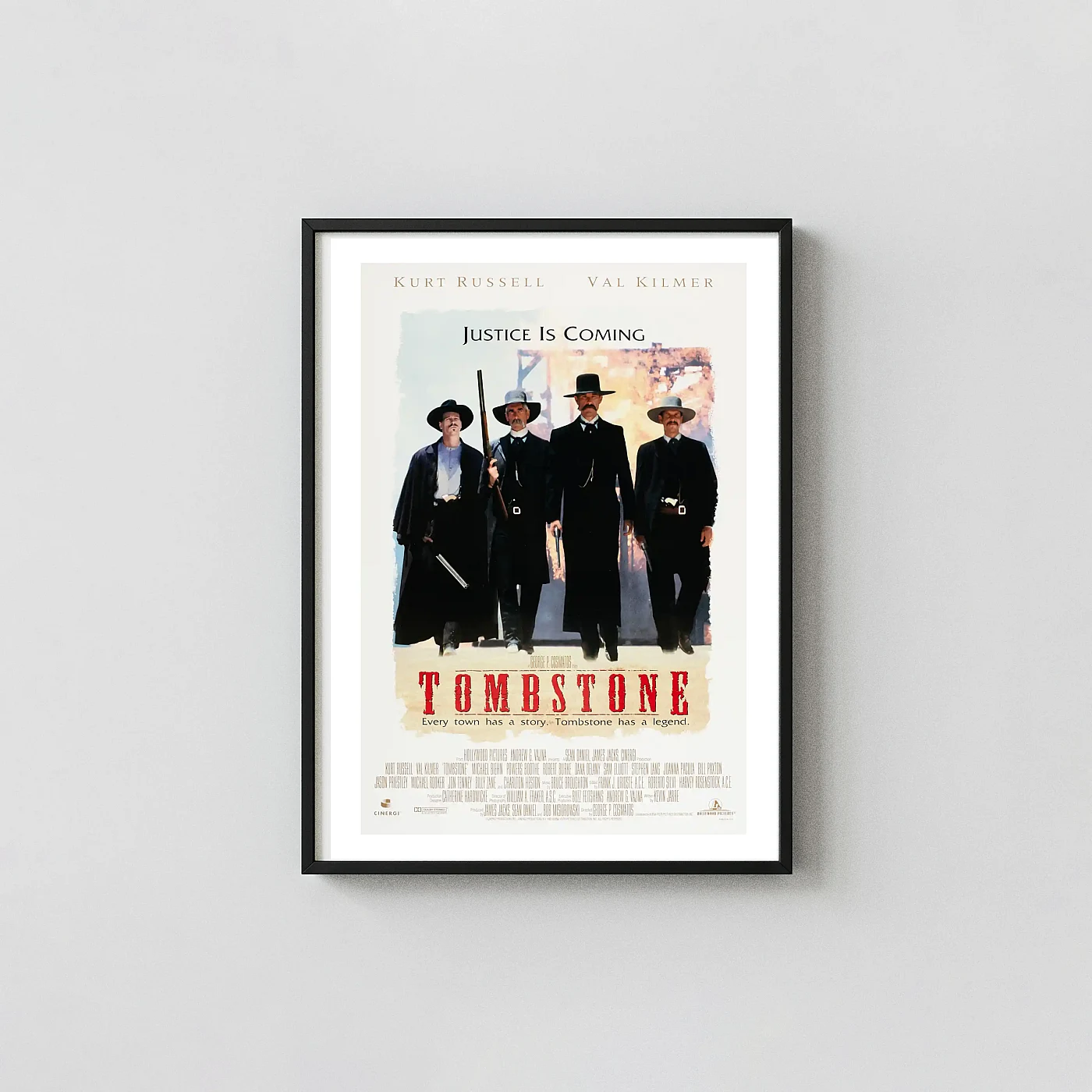 Tombstone (1993) Movie Poster — Western Action Wall Movie Posters xe2x80x93 Portrait Frame Wall Art Mockup | MerchFuse