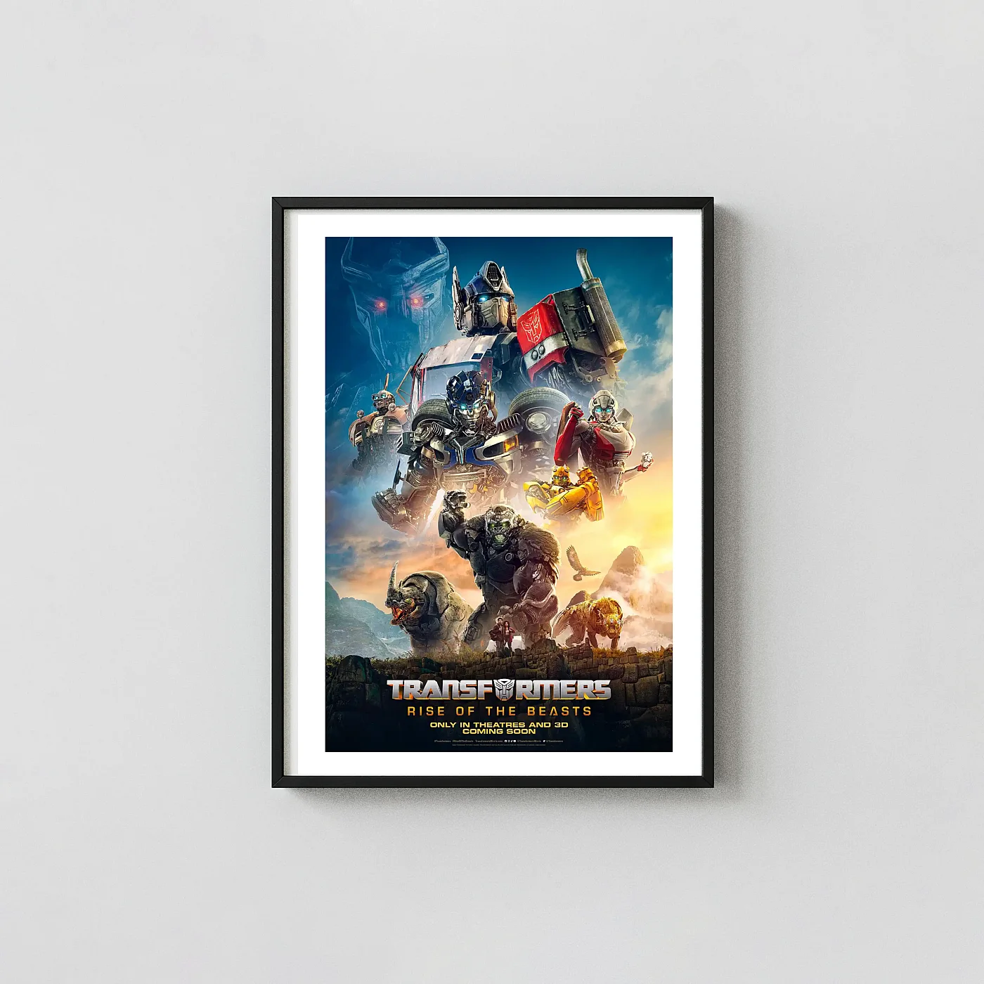 Transformers: Rise of the Beasts (2023) Print — Autobot Action Movie Posters xe2x80x93 Portrait Frame Wall Art Mockup | MerchFuse