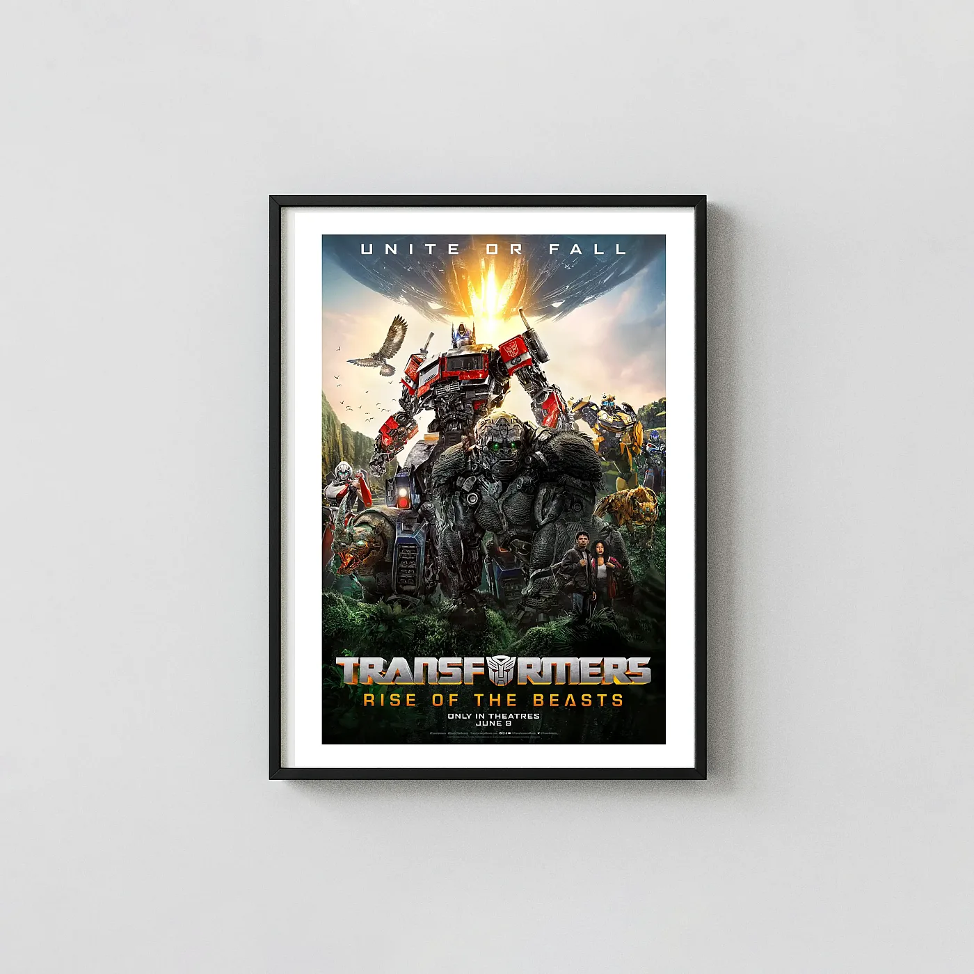 Transformers: Rise of the Beasts (2023) Poster — Robot Action Movie Posters xe2x80x93 Portrait Frame Wall Art Mockup | MerchFuse