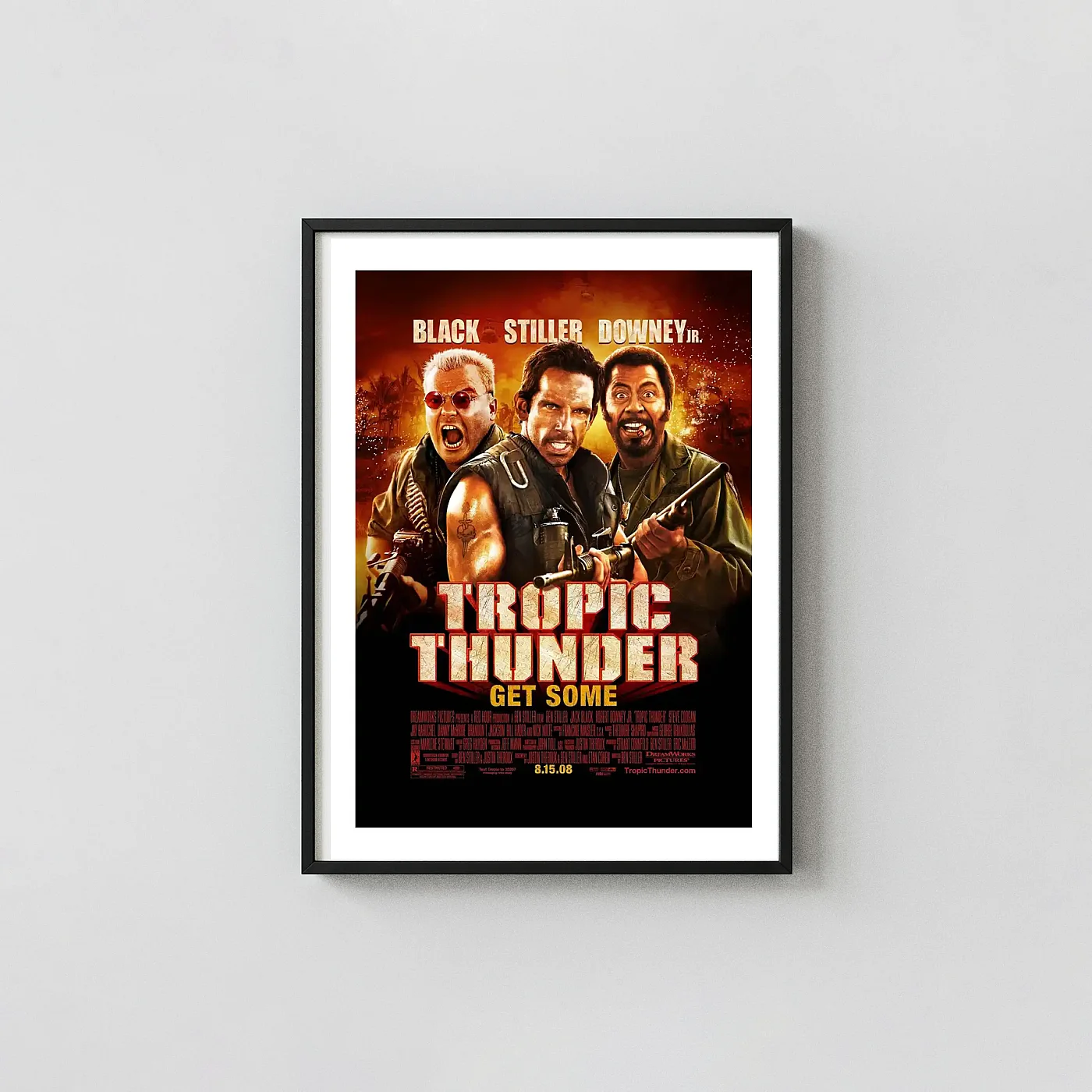 Tropic Thunder (2008) Movie Poster - Action Comedy Wall Movie Posters xe2x80x93 Portrait Frame Wall Art Mockup | MerchFuse