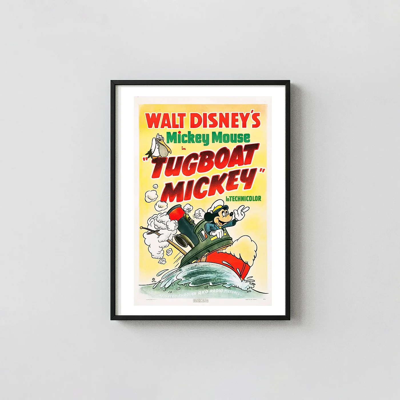Tugboat Mickey (1940) RKO Poster - Vintage Disney Wall Movie Posters xe2x80x93 Portrait Frame Wall Art Mockup | MerchFuse