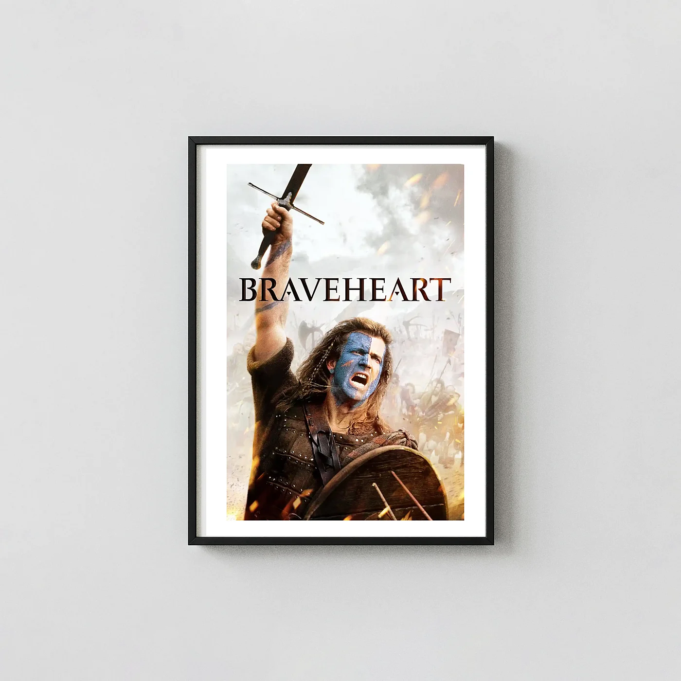 Braveheart Movie Poster - 1995 Mel Gibson Epic War Film Wall Movie Posters xe2x80x93 Portrait Frame Wall Art Mockup | MerchFuse