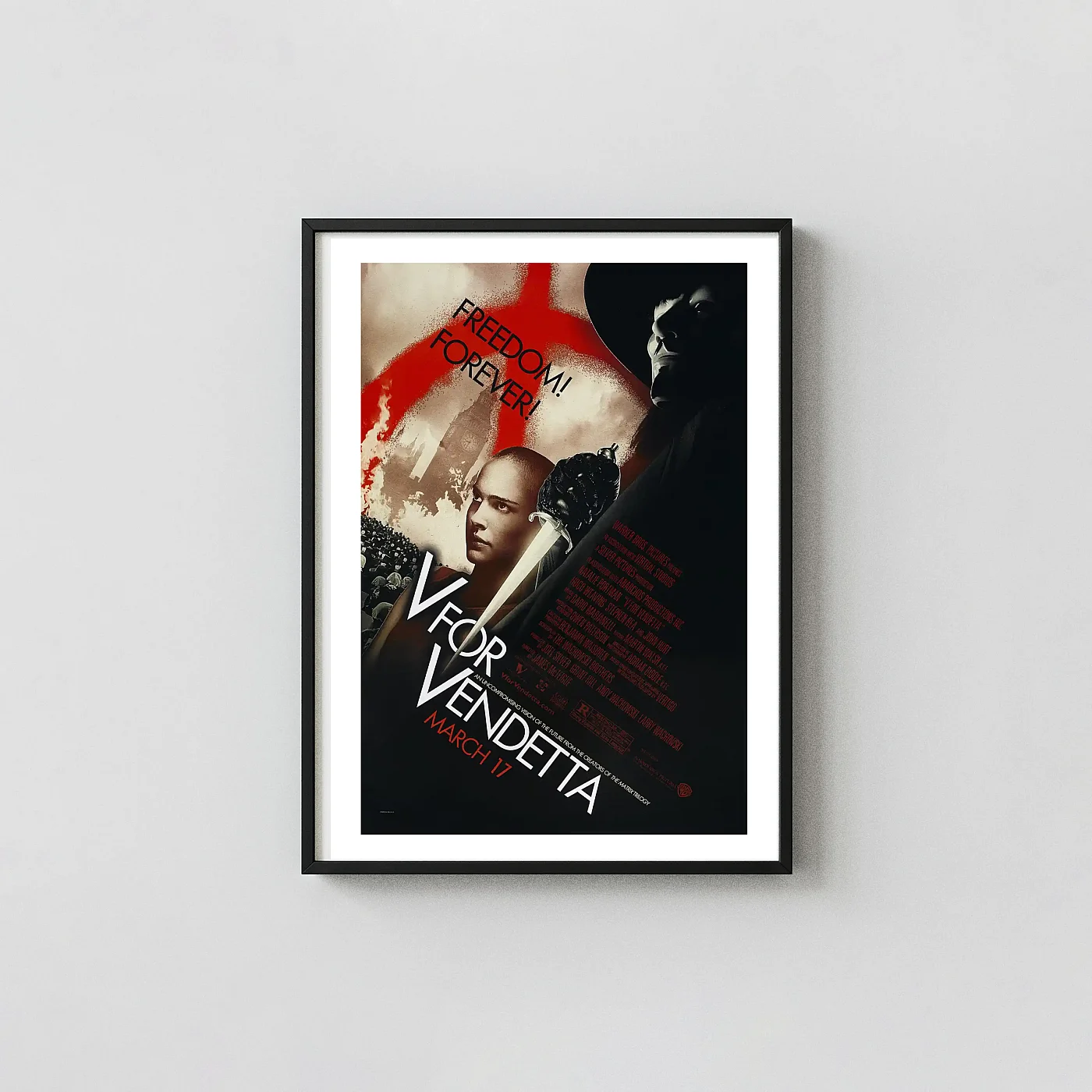 V for Vendetta (2006) Wall Art - Political Thriller Movie Movie Posters xe2x80x93 Portrait Frame Wall Art Mockup | MerchFuse