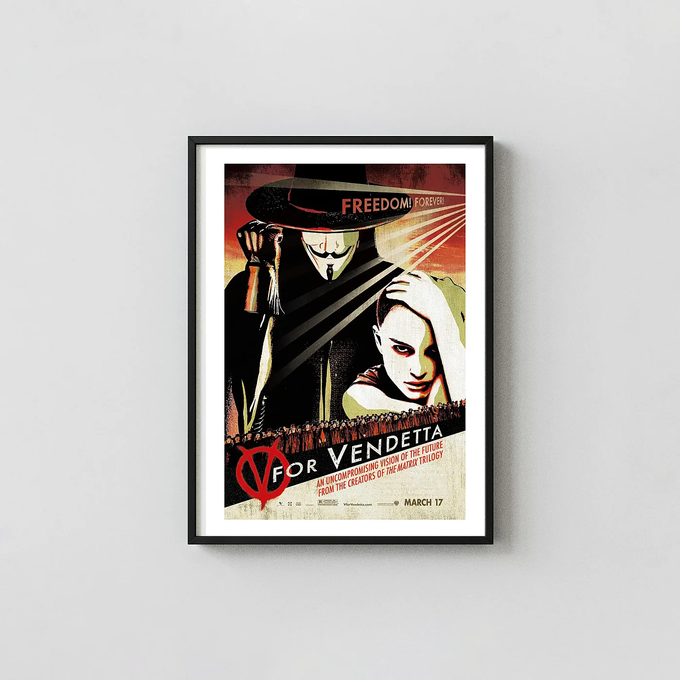 V for Vendetta Wall Art - 2006 Film Print Poster for Home Decor Movie Posters xe2x80x93 Portrait Frame Wall Art Mockup | MerchFuse
