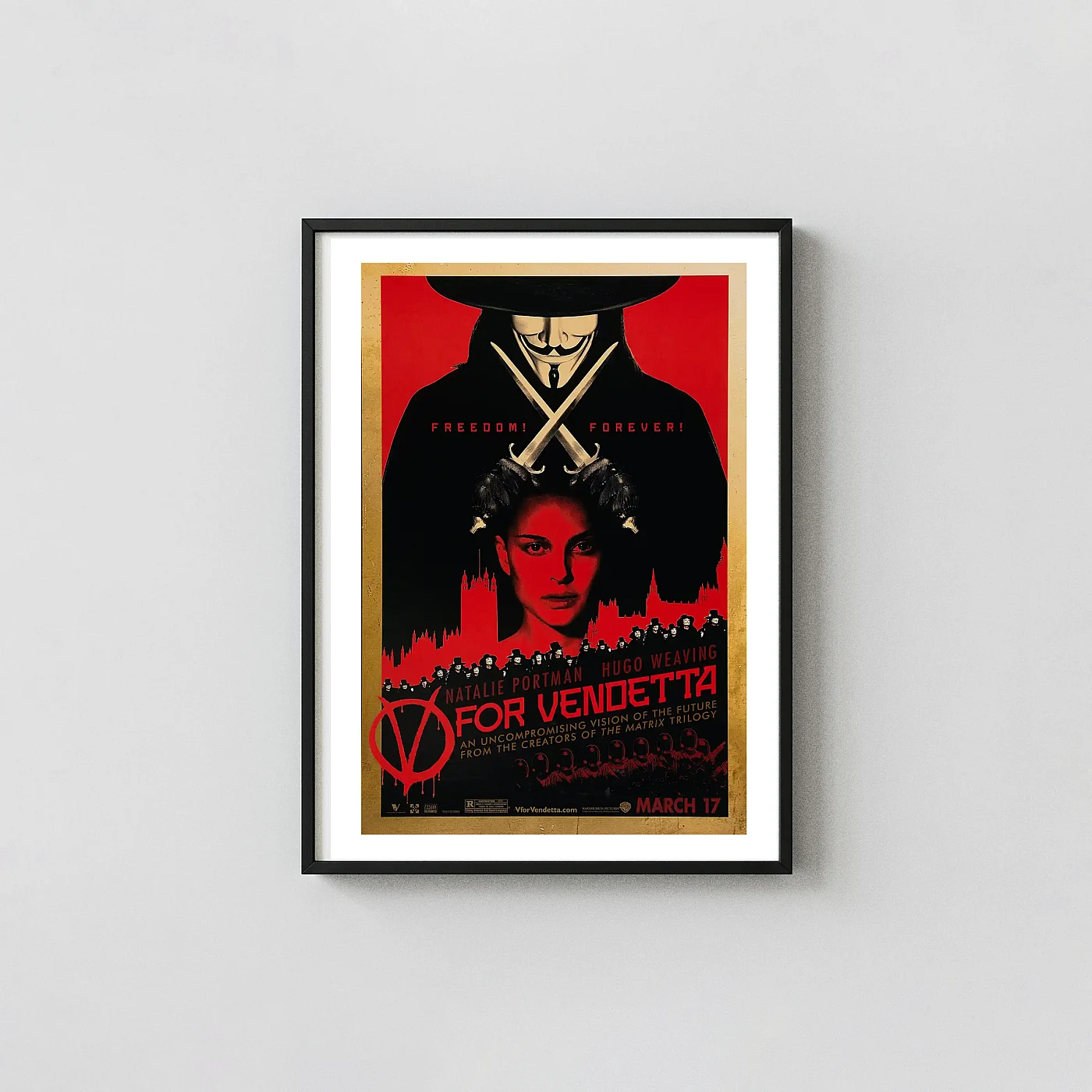 V for Vendetta Movie Print, Version 4 Teaser Art Movie Posters xe2x80x93 Portrait Frame Wall Art Mockup | MerchFuse